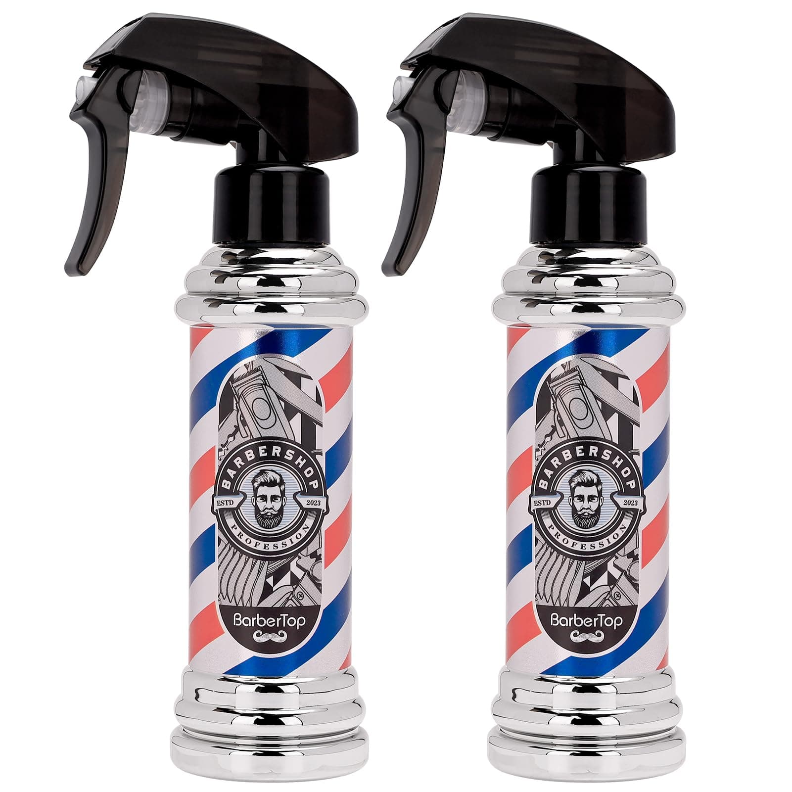 2PCS Hair Bottles,Professional Barber Spray Bottle Retro Stripes Empty Hairstyling Reusable Large Capacity Hair Spray Can for Hairdresser (Silver)