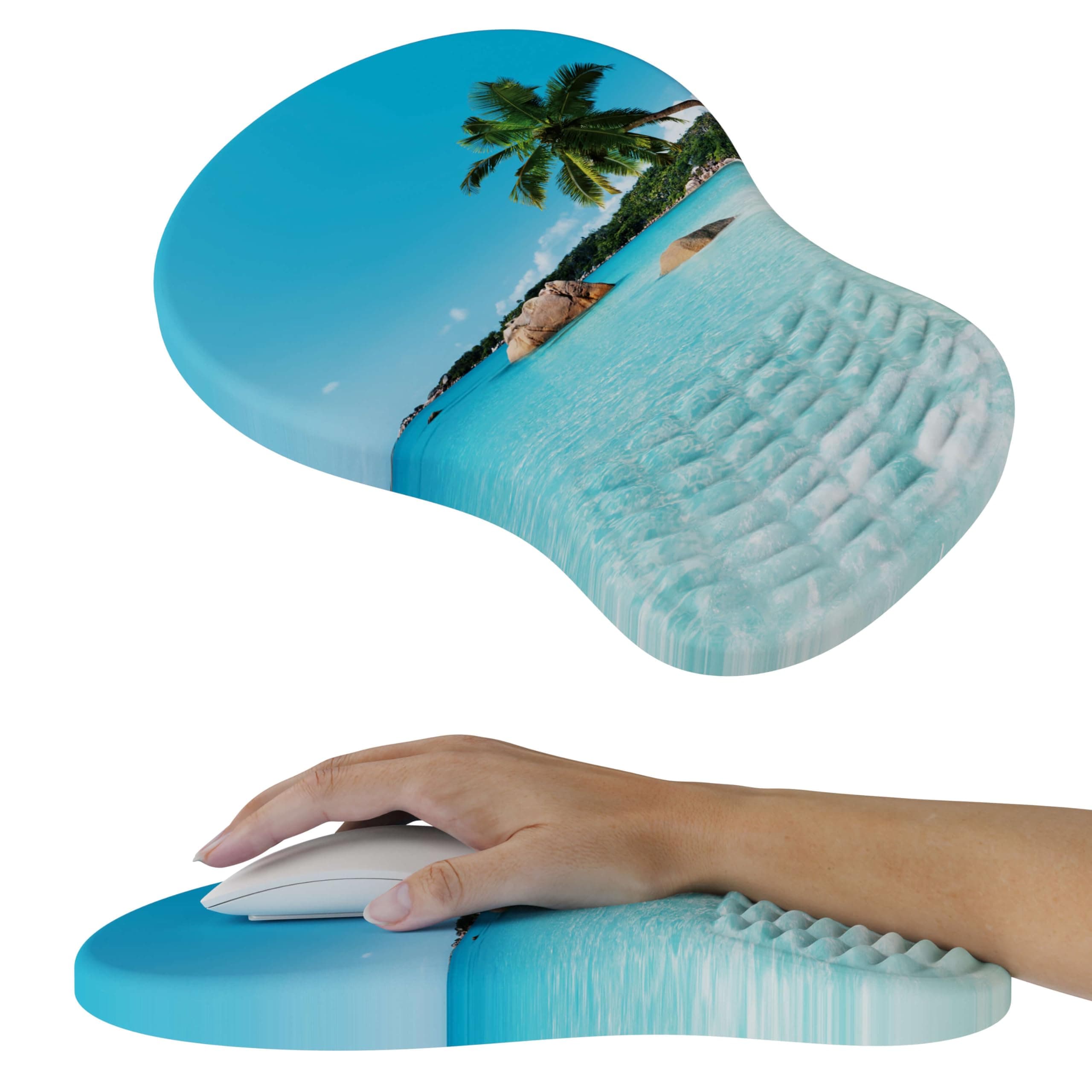 MEKASS Ergonomic Mouse Pad with Wrist Rest, Memory Foam Mousepad for Carpal Tunnel Pain Relief, Desk Computer Wrist Support Mouse Pad with Non-Slip PU Base for Office Home (Beach)