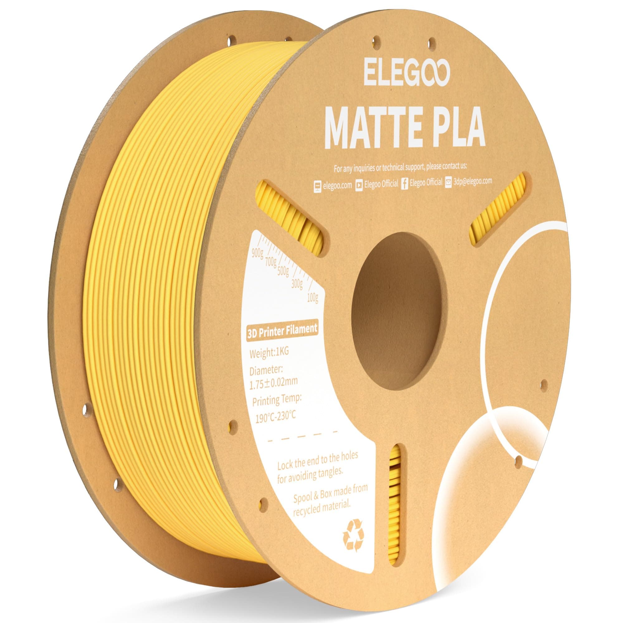 ELEGOO(エレグー) マット PLA フィラメント サンシャインイエロー 1KG、1.75mm 3Dプリンターフィラメント寸法精度+/- 0.02mm、1kg カーボードスプール (2.2ポンド) ほとんどのFDM 3Dプリンター用
