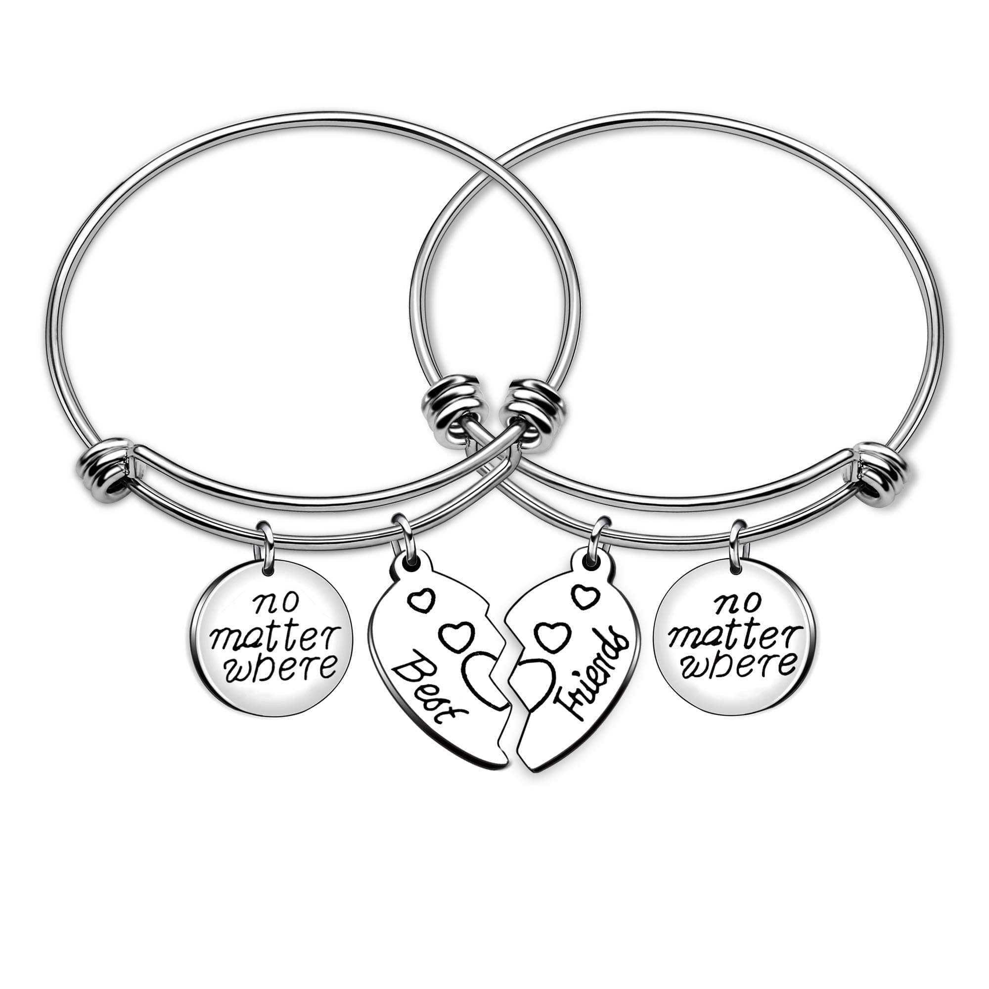 AGR8T 2pcs No Matter Where Best Friends Forever Expandable Bangle Broken Heart Bracelet Bestie Gifts