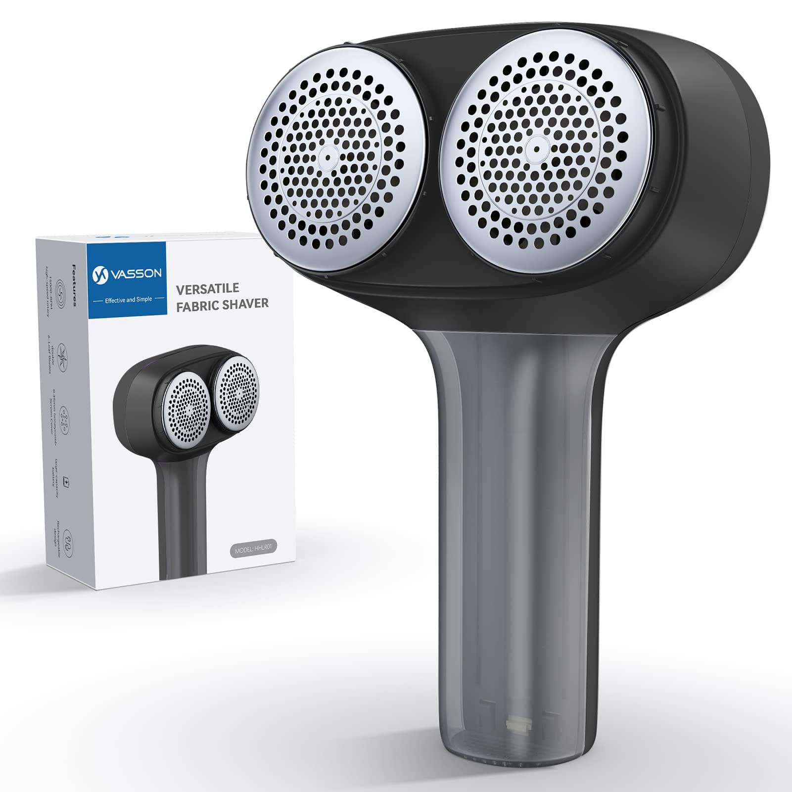 VASSON Fabric Shaver, Bobble Remover for Clothes, Debobbler Remover, Electric Lint Remover, Lint Shaver, Dual-Head Defuzzer for Clothes, Jumpers, Furniture (Black)