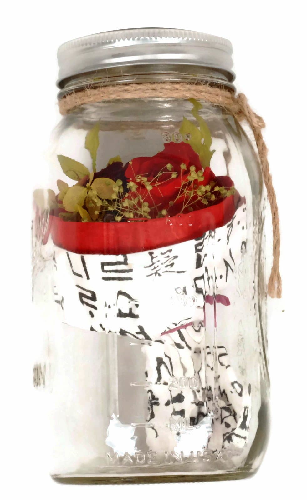 Natural Rose Preserved Flower Bouquet with Traditional Korean paper in Mason Jar (Red)
