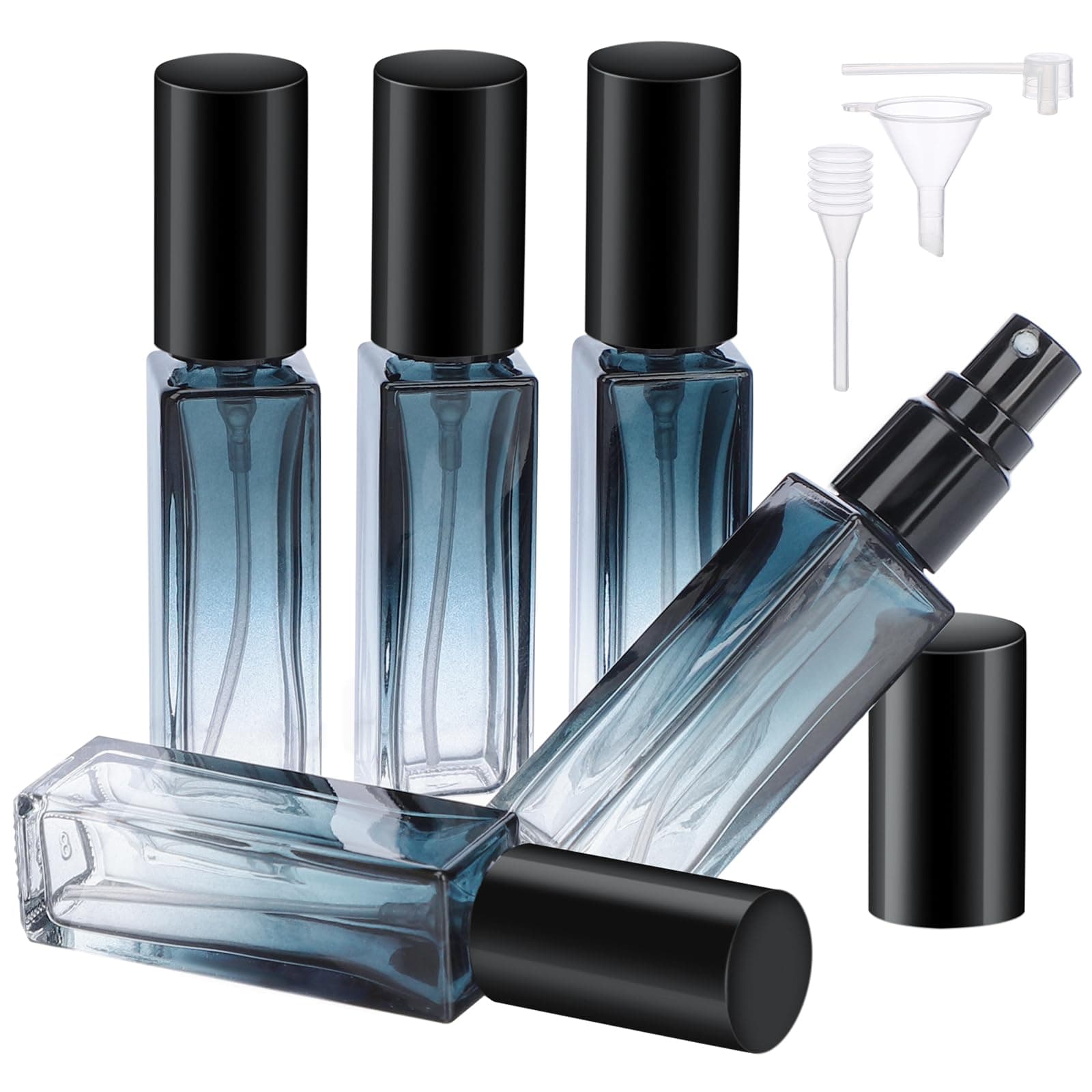 Travel Perfume Bottle Refillable, 5pcs 10ML Mini Glass Perfume Containers with Funnel and Pipette, Empty Portable Leak-proof Fragrance Bottles Spray Atomizer Pump Bottle Kit for Toiletries