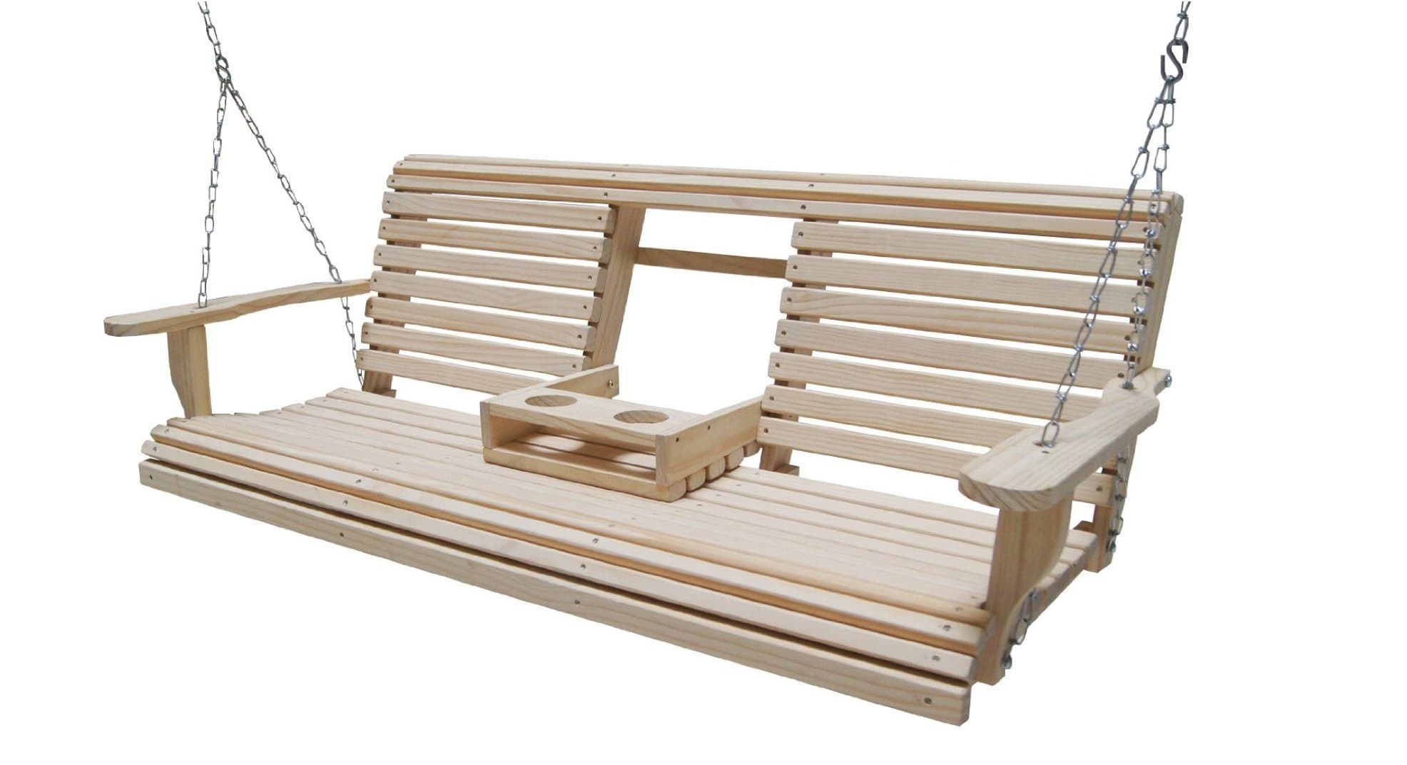 6 Feet Ft FLIP Cup Holder Console Cypress Lumber ROLL Back Porch Swing Made from Rot-Resistant Cypress Eternal Wood Made in The USA - Green Furniture - GO Green