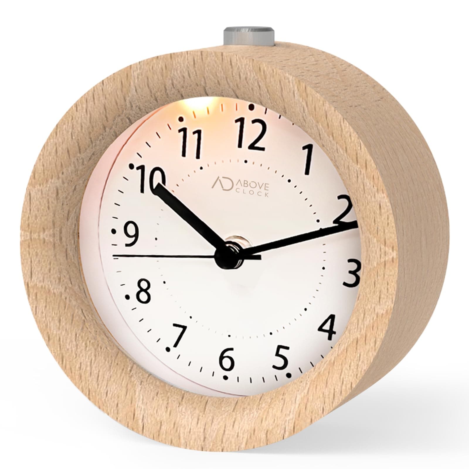 Alarm Clock Bedside, No Ticking Bedside Clock with Snooze and Night Light Function, Analogue Clock Battery Powered for Bedroom, Home, Kitchen, Travel, Natural Wood