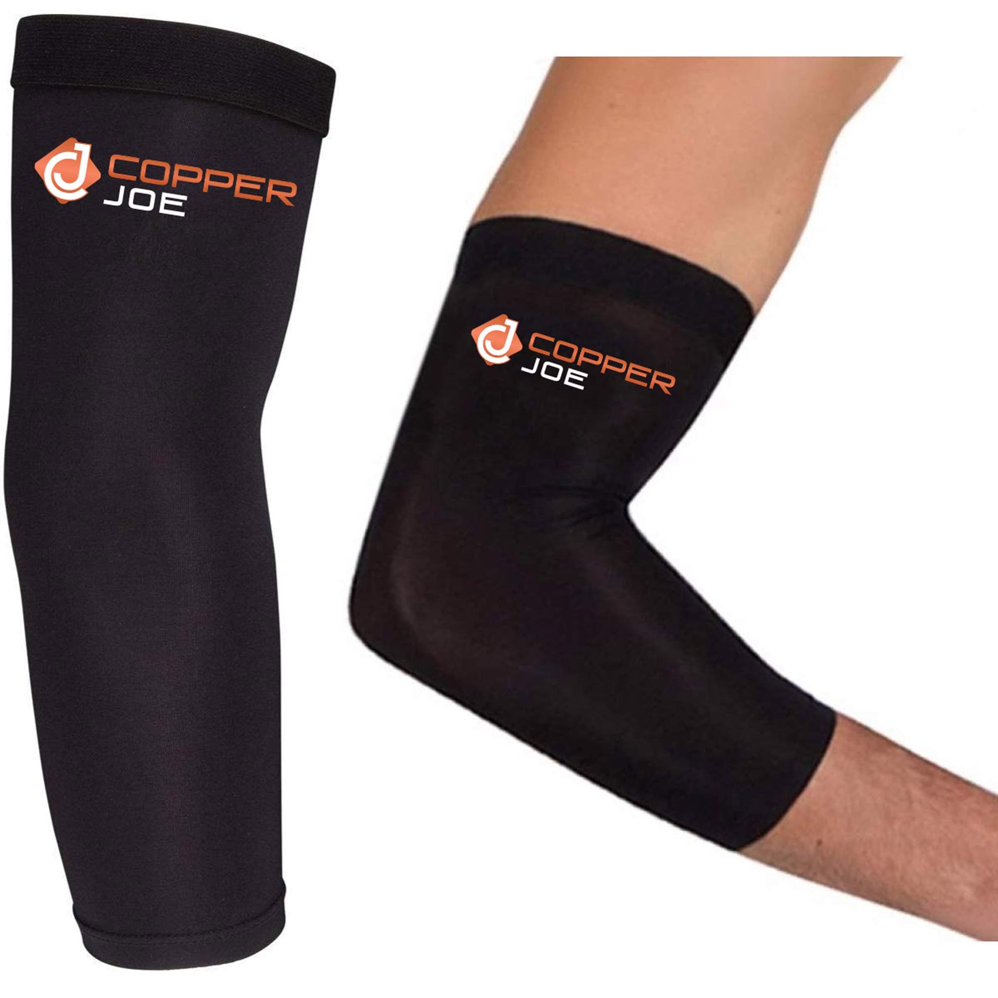2 Pack - Copper Joe Compression Recovery Elbow Sleeve - Highest Copper Content Elbow Brace for Arthritis, Golfers or Tennis Elbow, Tendonitis. Elbow Arm Sleeves Fit for Men and Women (Small)