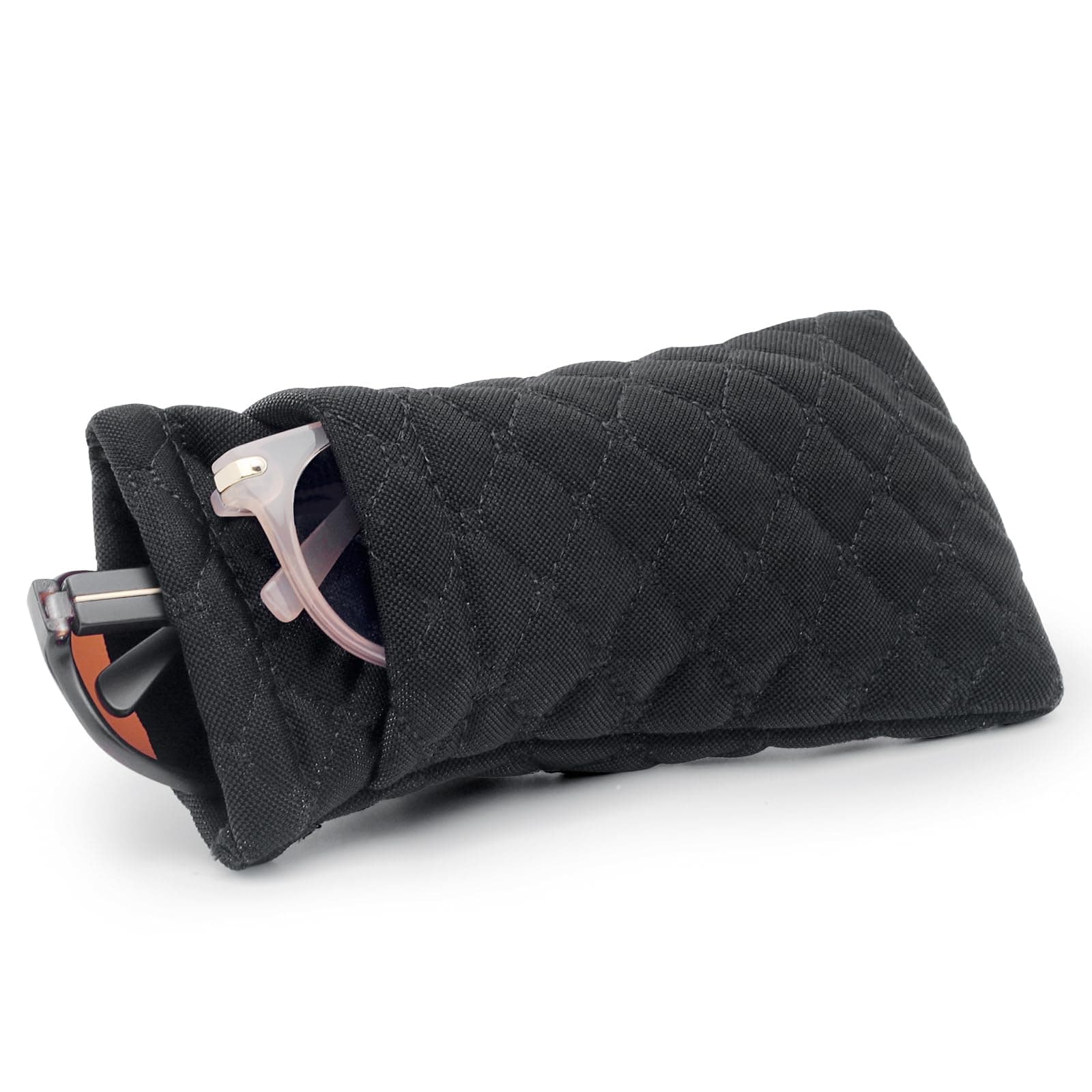 Face ShadowDouble Glasses Case Soft Eyeglass Case For Women Men Squeeze Top Sunglasses Case With Cleaning Cloth