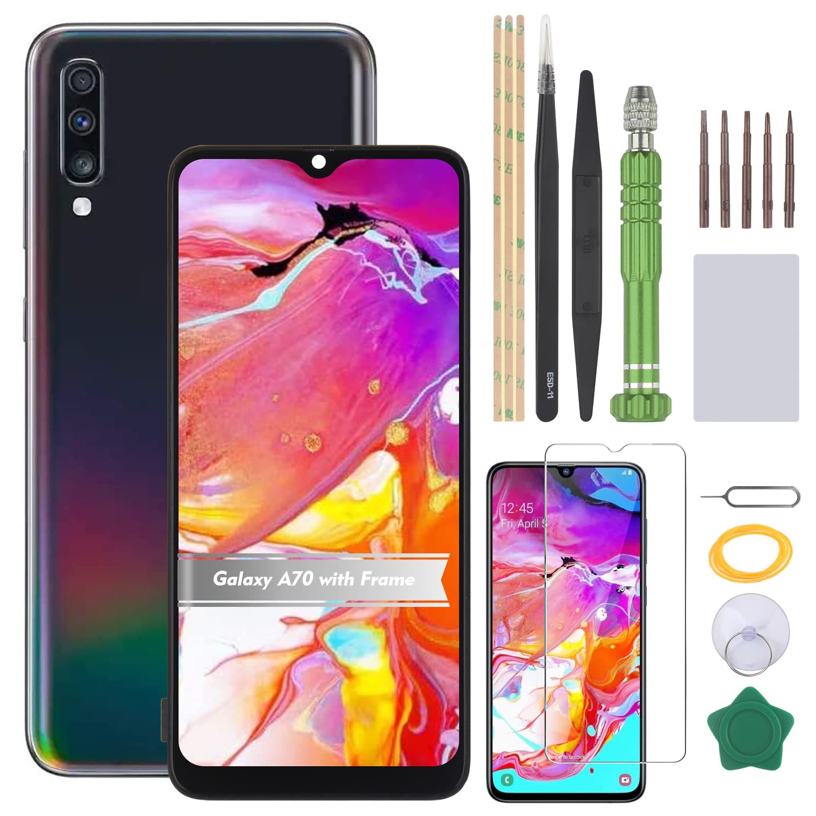 Replacement for Samsung Galaxy A70 SM-A705F SM-A705FN/DS SM-A7050 SM-A705W SM-A705U 6.7" LCD Display Touch Screen Digitizer Assembly (with Frame, Incell Version)