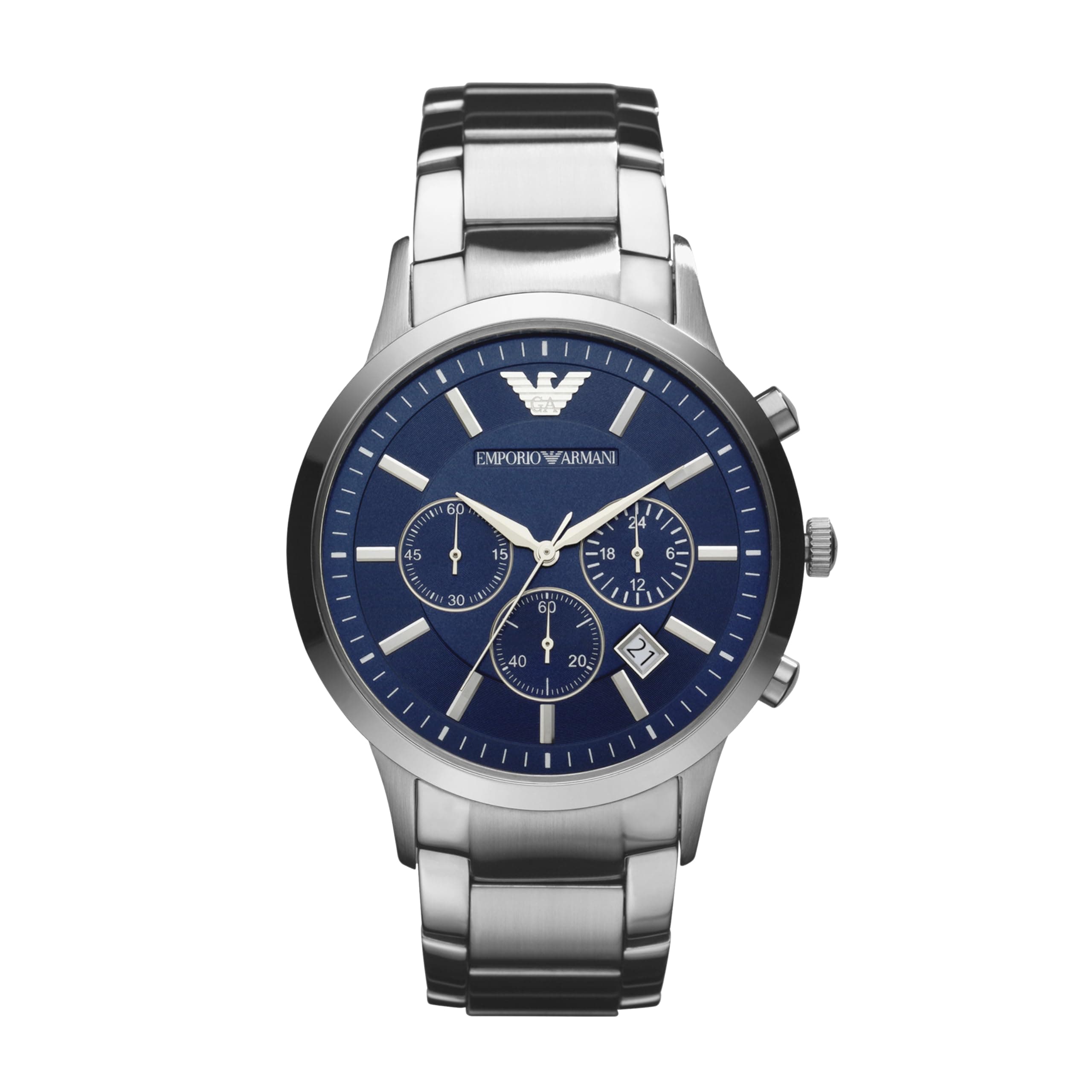 Emporio Armani Watch for Men, Quartz 3 sub dial Chronograph Movement and 43mm Case Size with Stainless Steel Strap