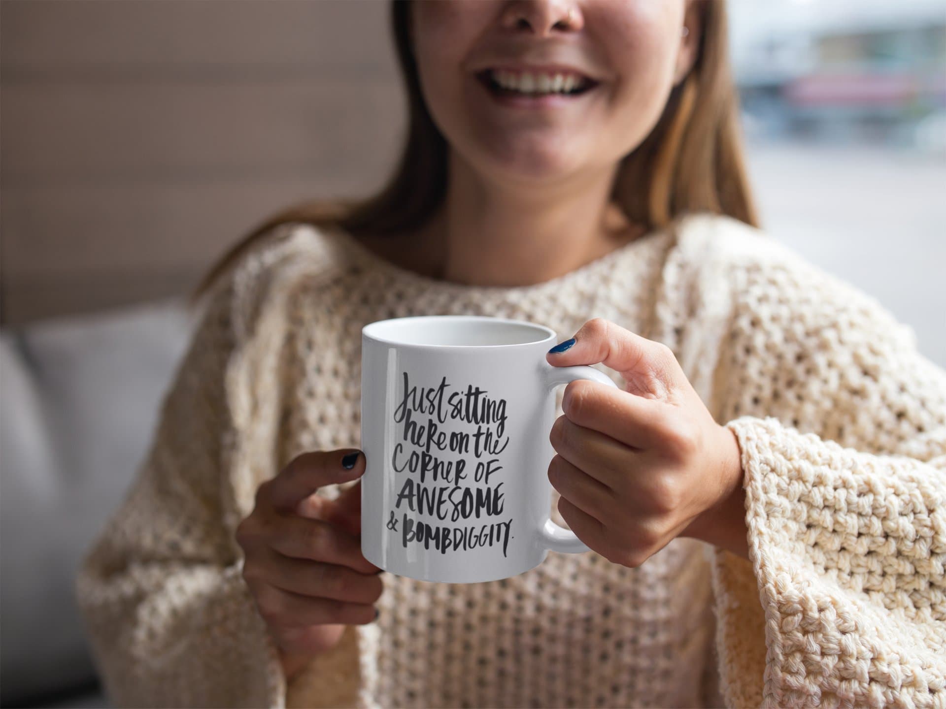 Funny Coffee Mug | Just Sitting on the Corner of Awesome & Bombdiggity Mug