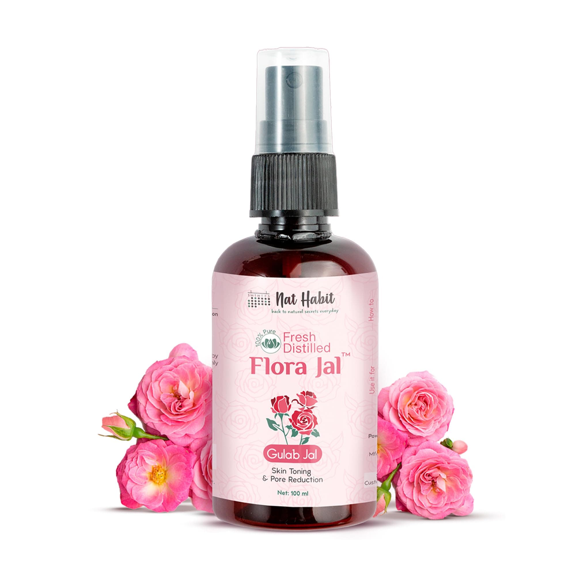 100% Pure Gulab Jal - Rose Water - Toner, Face-Mist, Astringent & Face Spray - Ayurvedic, Steam-Distilled For Oil-Control, Skin Hydration (Pack of 1, 100 ml)