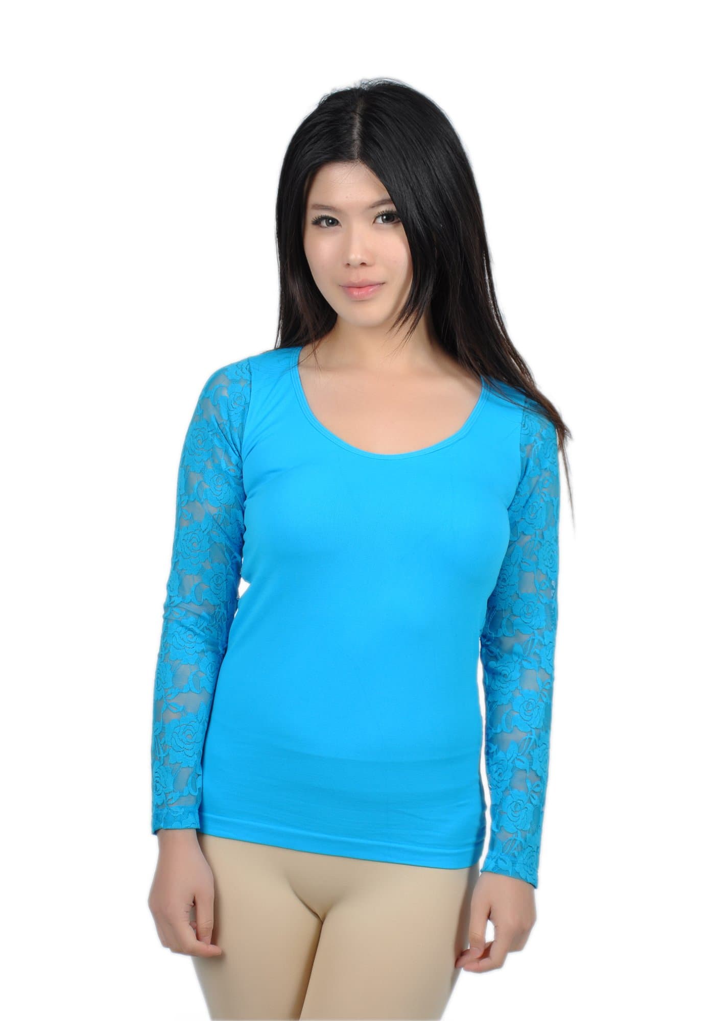 Emma's Mode Sheer Floral Lace back Long Sleeve Top for Mother's Day