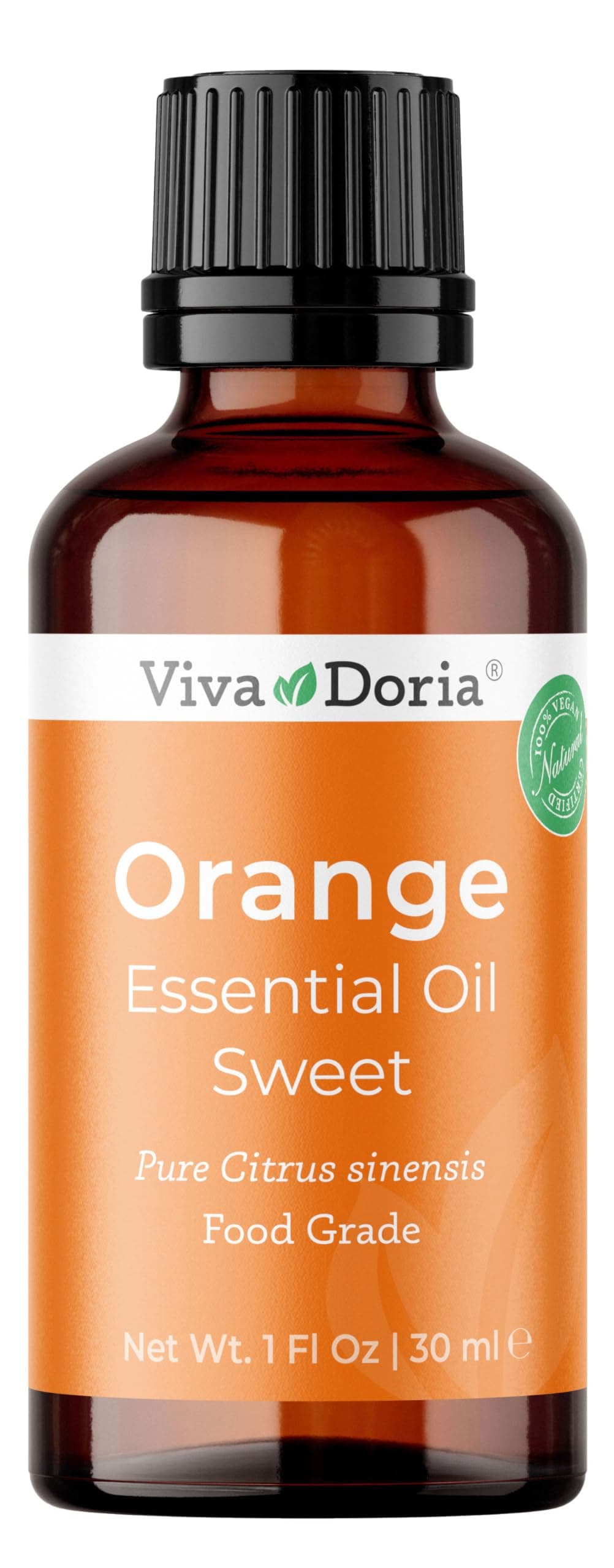 Viva Doria Pure Sweet Orange Essential Oil, Undiluted, Food Grade, USA Orange Oil, 30 mL (1 Fl Oz)