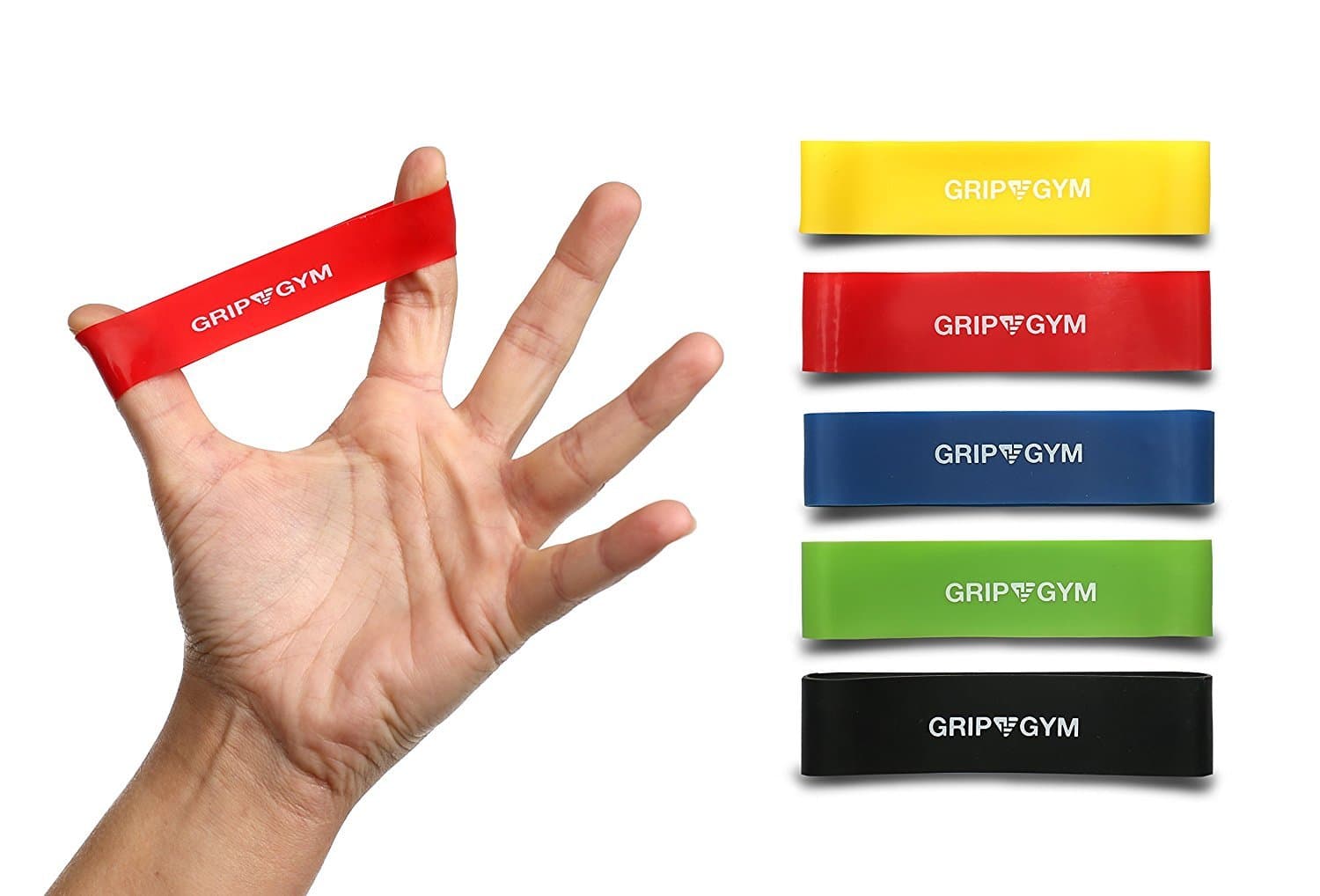 GripGym Extensor Finger Stretcher & Stress Relief Hand Bands - 5 Resistance Levels (Set of 5)