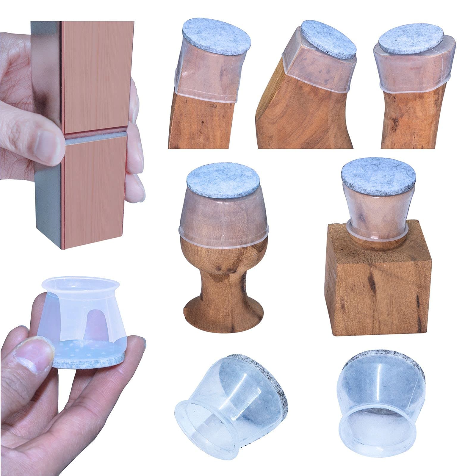 Aneaseit Chair Leg Floor Protectors - 1 1/2" x 16 pcs Crystal - Felt Bottom Soft Silicone Protector Pads for Furniture Feet & Hardwood Floors - Medium