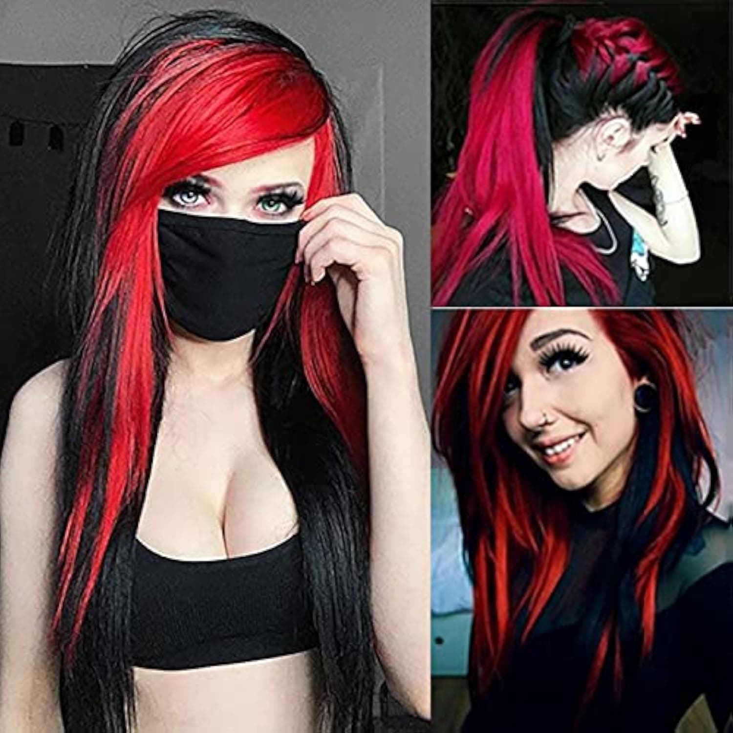 Long Black Red wig
