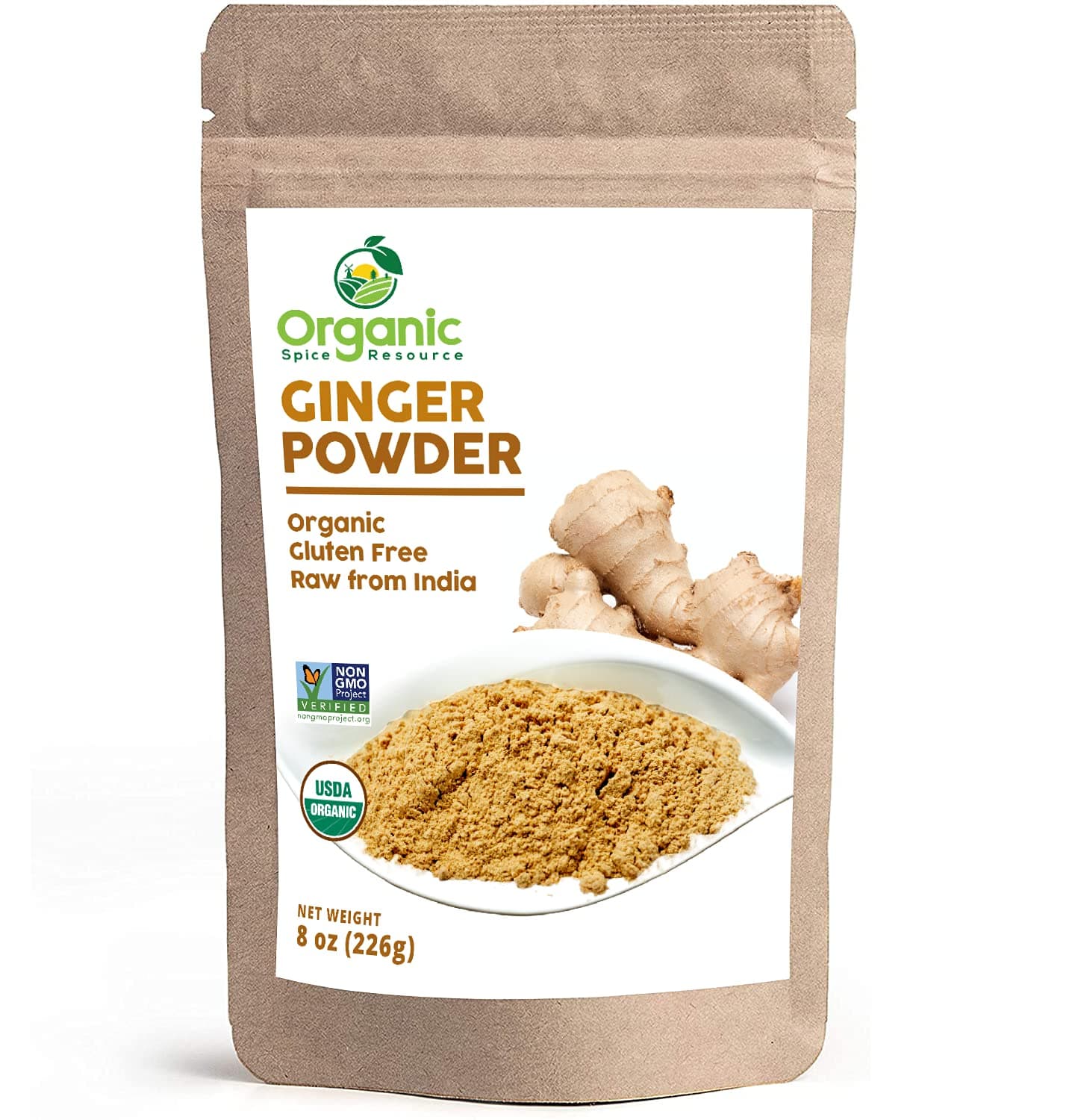 Organic Ginger Powder | 8 oz (226g) | USDA Organics and Non-GMO Verified Project Approved | Product of India | 100% Raw and Natural | Resealable Bag by SHOPOSR