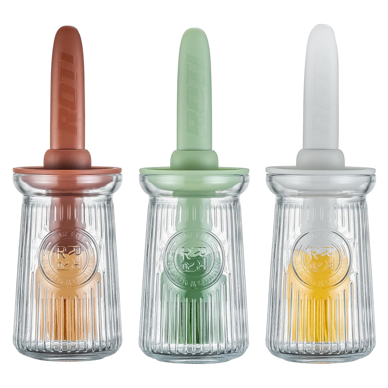 Silicone Basting Pastry Brushes Set of 3 with Oil Dispenser 2 in 1 Heat Resistant Pastry Brushes Spread Oil Butter Sauce Marinades for BBQ Grill Barbecue Baking Kitchen Cooking BPA Free
