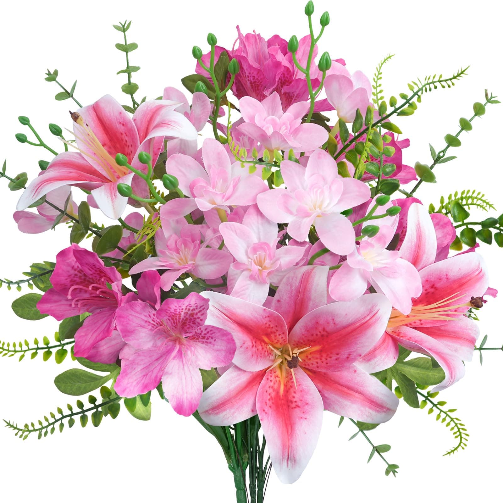 10 Pcs 18.5” Pink Artificial Fowers Silk Fake Lilies Pink Flower Bouquet Fake Spring Flowers Floral Arrangements for Valentine's Day Decoration Home Wedding Table Centerpieces Decor