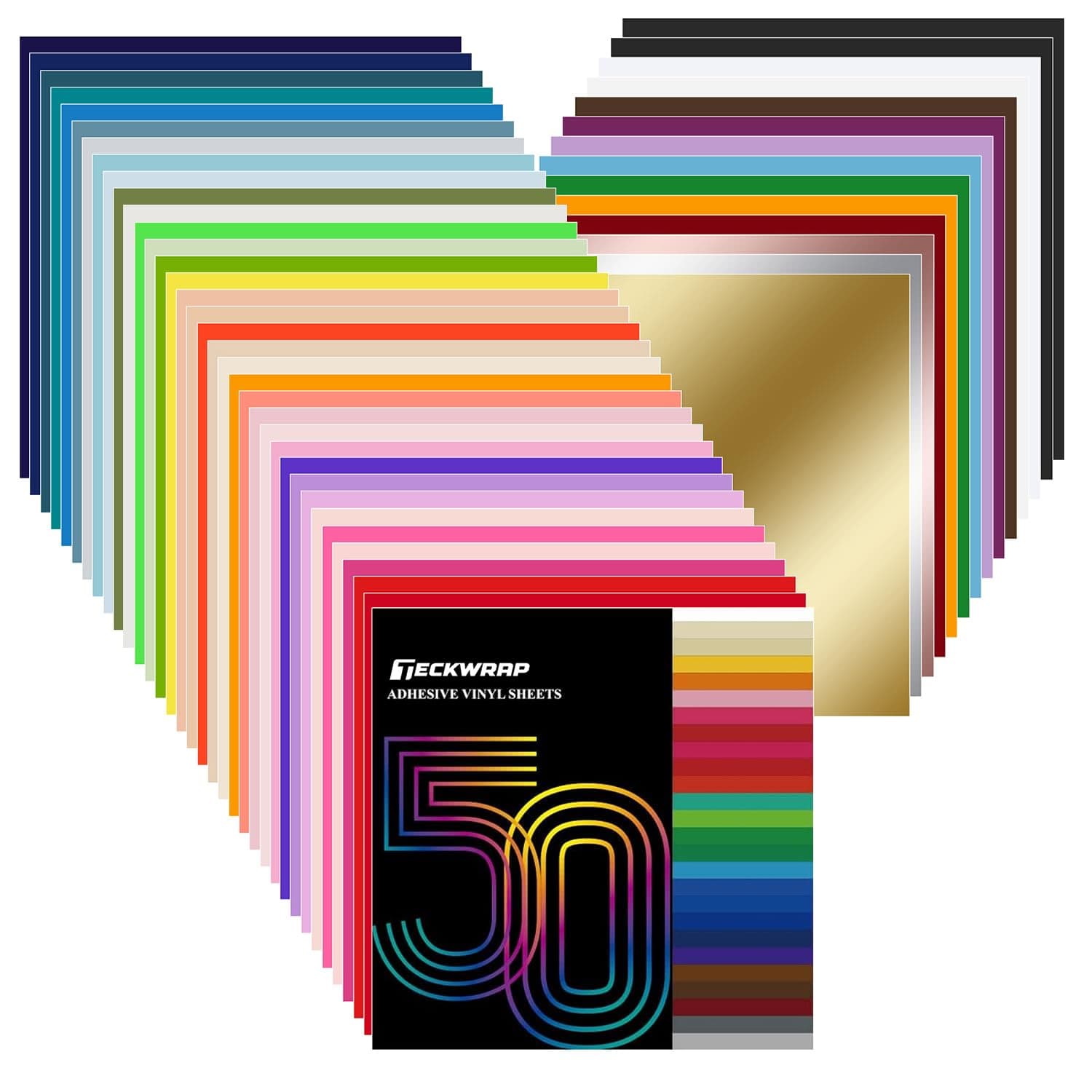 50 Pack 12" x 12" Permanent Adhesive Vinyl Sheets 48 Assorted Colors (Glossy & Matte) with 2 Transfer Tape for DIY Crafting, Decor Sticker Compatible with Cutting Machines