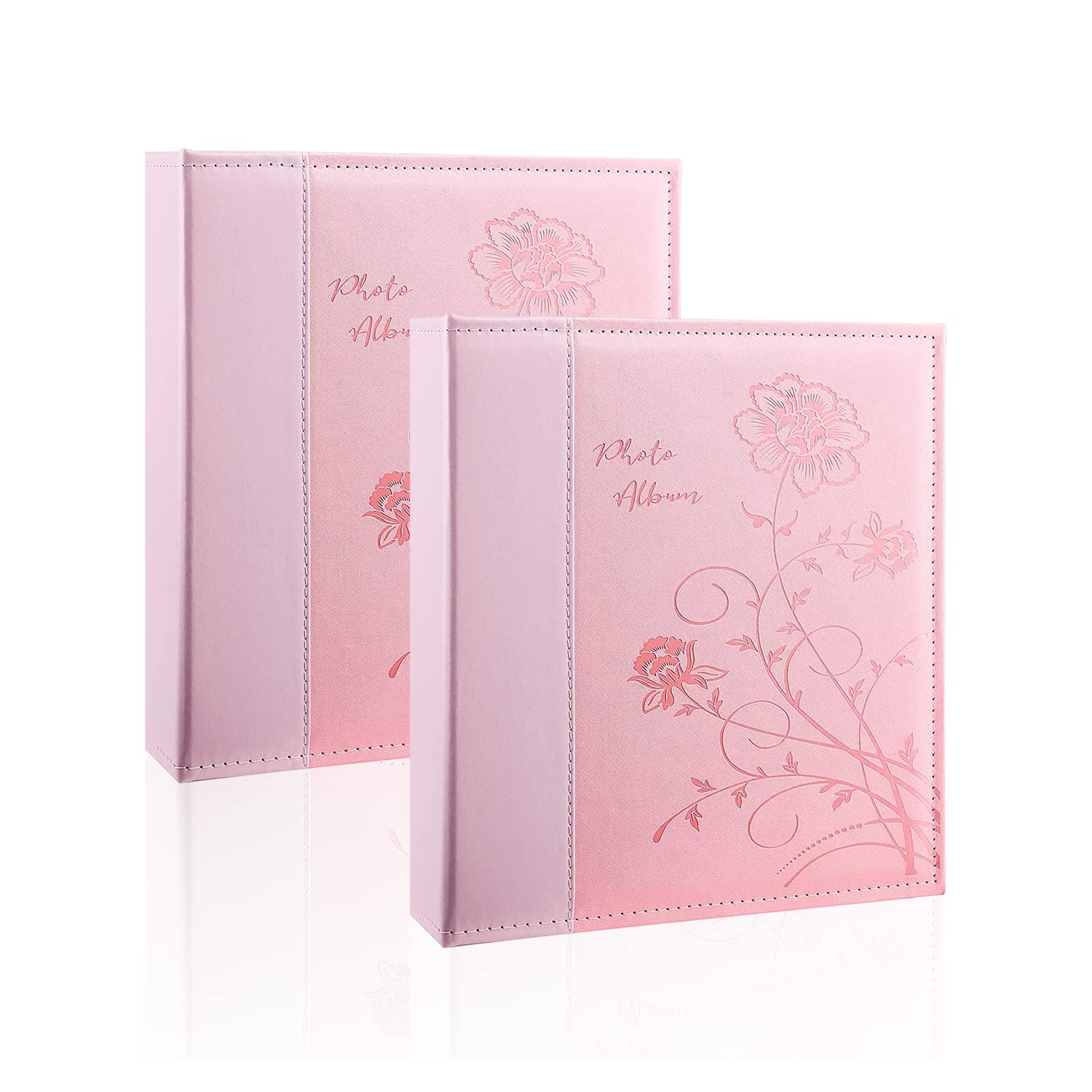 Artmag Photo Album 5x7 2 Packs Clear Pages Pockets Leather Cover Slip Slide in Photo Album Book Each Holds 100 Vertical 5x7 Photos Picture Book for Wedding Family (Pink)
