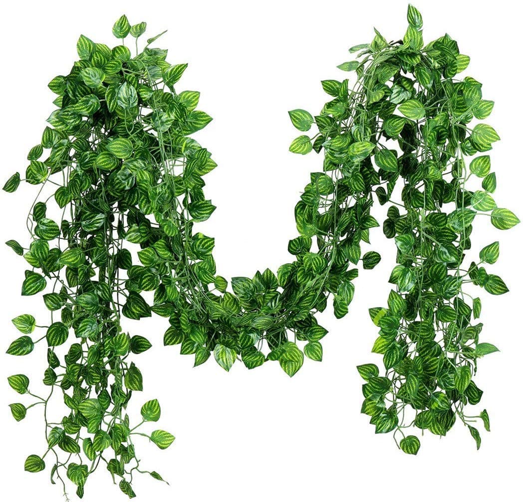 84 feet Artificial Vines Greenery Garland Fake Hanging Leaves Faux Foliage Plants for Wedding Party Garden Home Kitchen Office Wall Decorations (Watermelon/12 Strands)