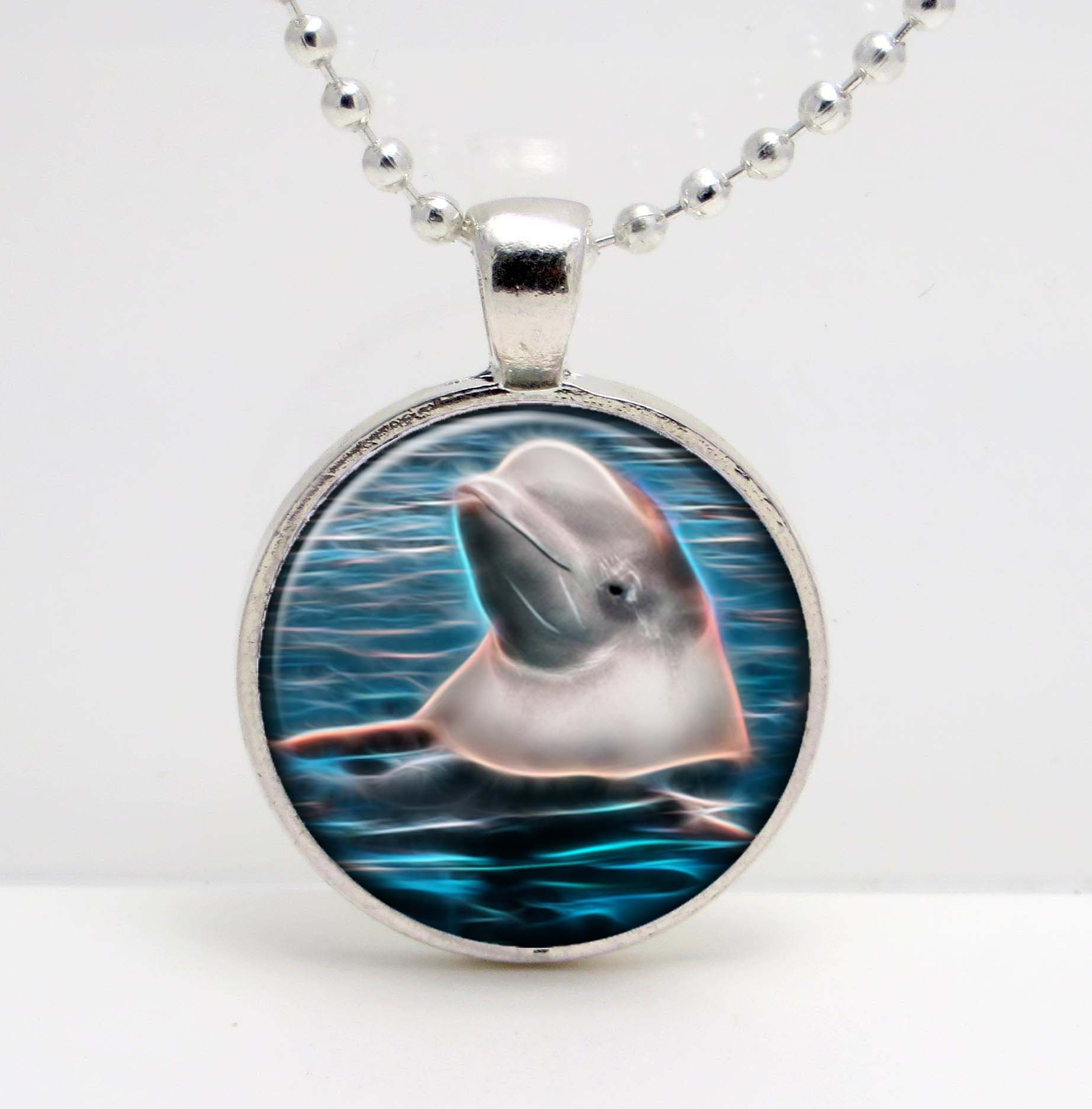 Beluga Whale Fractal Art Glass Pendant or Key Chain - 30 mm round- Chain Included- Made to Order