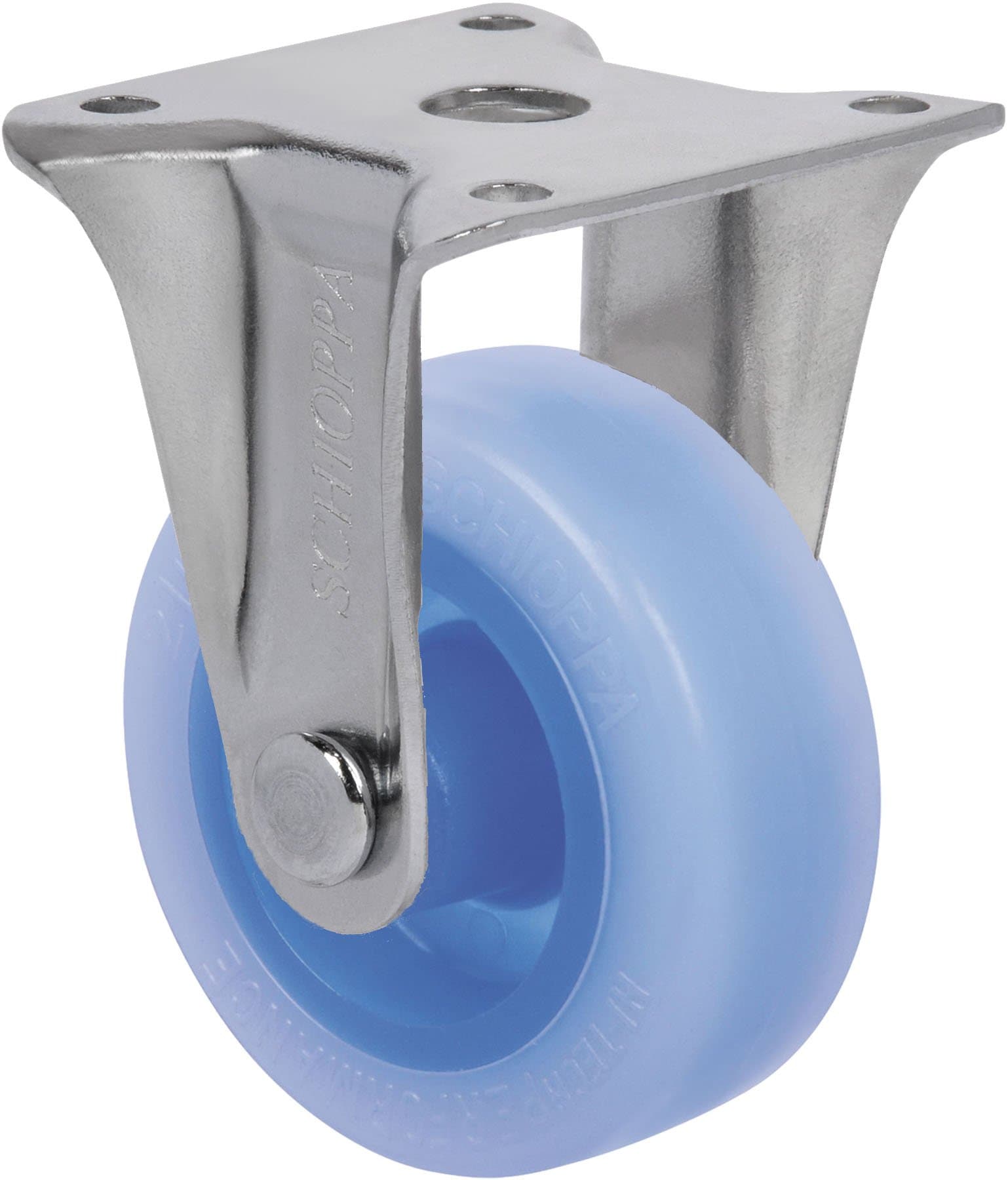 Schioppa, FLAP 210 Citrus Blue, 2" (50 mm) Rigid, Non-Brake, Non-Marking Polyethylene Wheel, 90 lbs, Plate: 1-21/32 x 1-21/32" (BH 1-1/4 x 1-1/4")