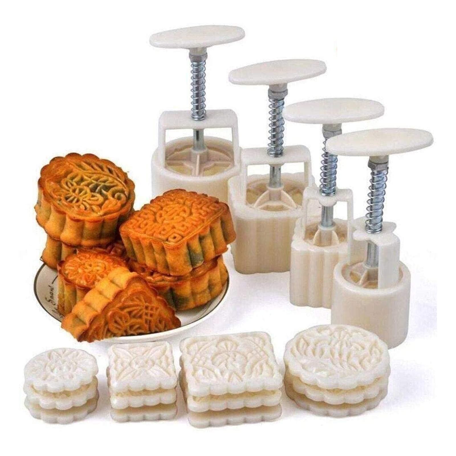 JIAKAI Mid-Autumn Festival Hand-Pressure Moon Cake Mould With 12 Pcs Mode Pattern For 4 Sets