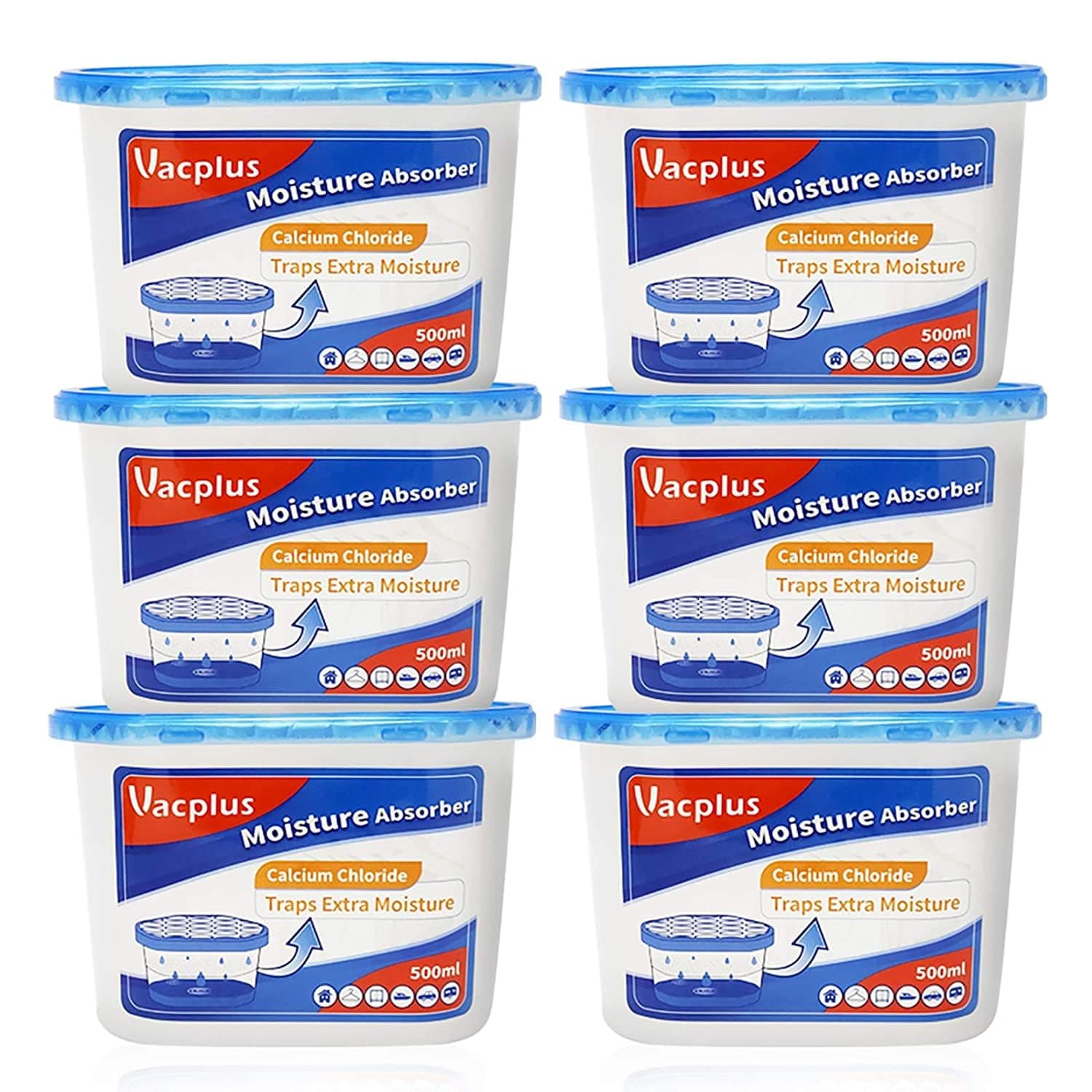 Vacplus Moisture Absorber Boxes (6 Pack), 10.5 Oz, Unscented Moisture Absorber, Humidity Absorber Attracts Extra Moisture from Your Bathroom, Closet, Kitchen & Study, Dehumidifier for Closet, VA-M164