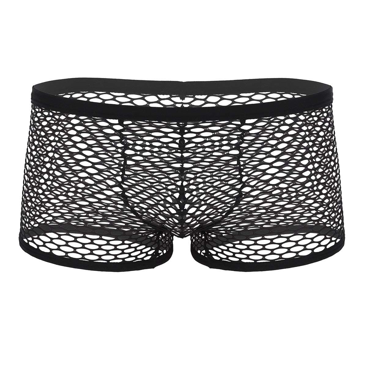 dPoisMen's Mesh Sheer Fishnet Low Rise Bikini Boxer Shorts Trunks See-Through Panties Underwear