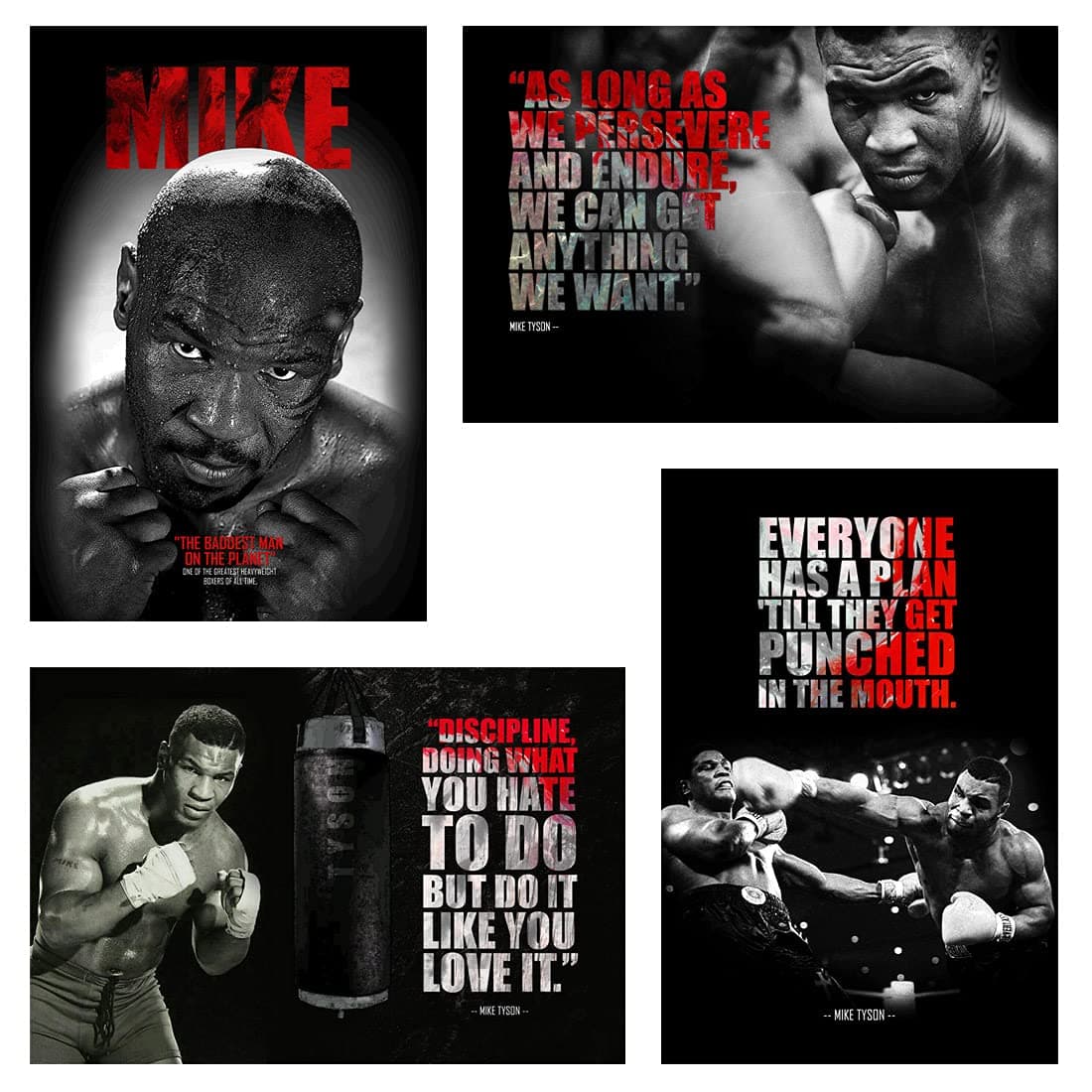 SWASUM Mike Tyson Motivational and Inspirational Quotes Wall Posters, (Boxing, Sport Poster), 12x18 Each, Pack of 04 Paper Print, Rolled