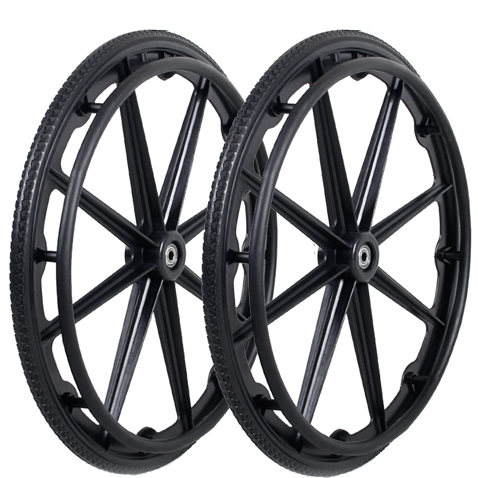 YZRYXHWL Wheelchair Wheel Replacement Parts 24 Inch, Wheelchair Wheel Replacement with Bearings and Hand Wheel, Non-Pneumatic Solid Wheelchair Rear Wheel, Solid Black