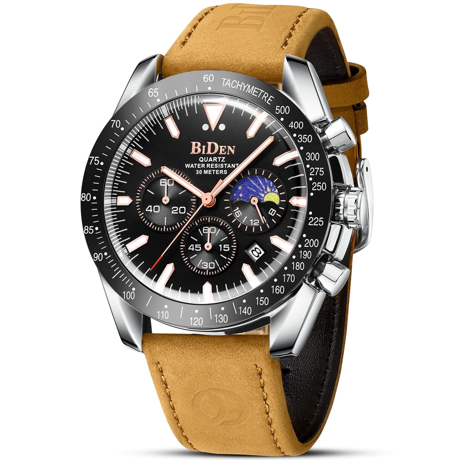 HANPOSH Mens Watches Chronograph Stainless Steel Analog Quartz Watch Waterproof Men's Wrist Watches Business Casual Fashion Watch for Men