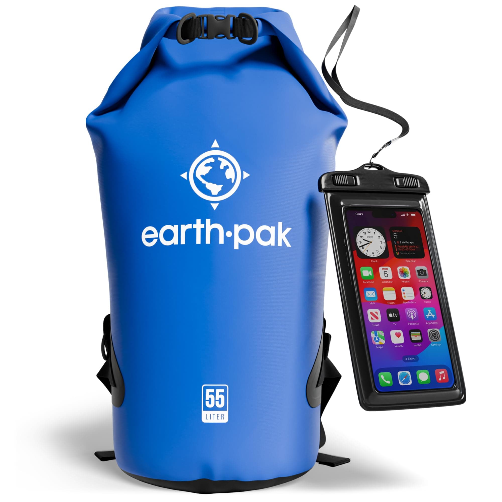 Earth Pak -Waterproof Dry Bag - Roll Top Dry Sack Keeps Gear Dry for Boating, Hiking, Camping and Fishing with Waterproof Phone Case
