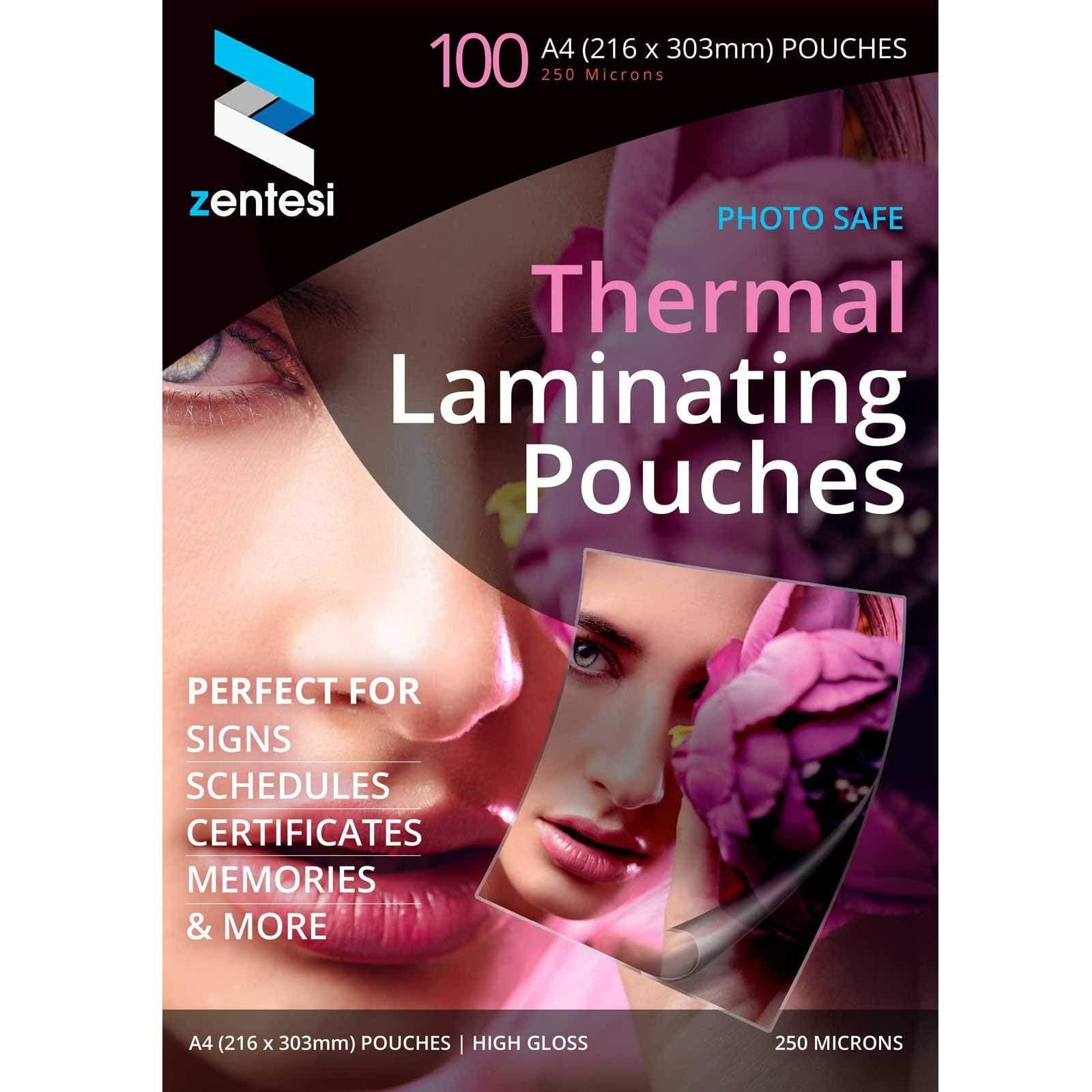 ZentesiA4 Laminating Pouches High Gloss Laminator Sleeves 250 Micron (125 + 125 Microns) Glossy Laminate Pouch Sheets - Pack of 100