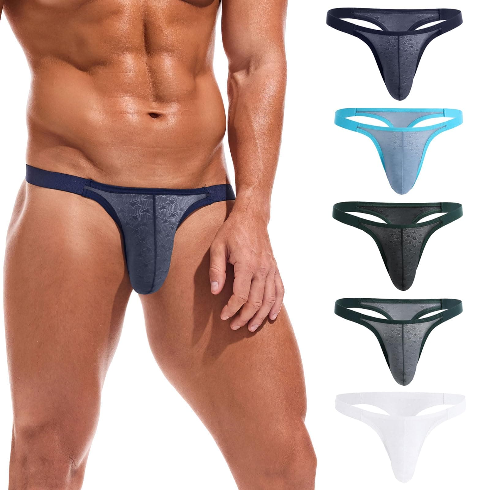 Men's Striped Thong Low Rise Elastic Waistband Underwear