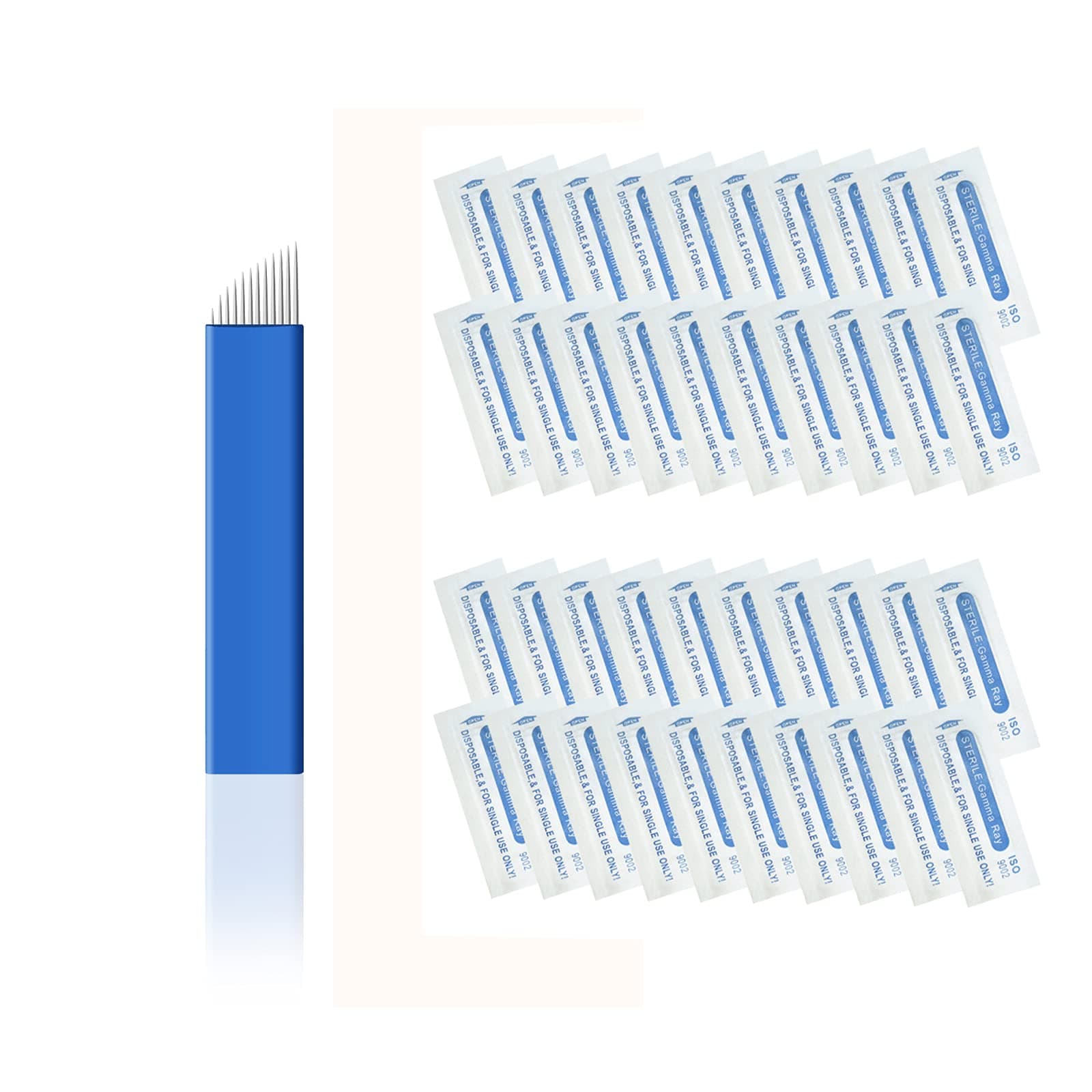 Pinkiou 50 Pcs Microblading Blade Micropigmentation Brow Lamination Makeup Manual Eyebrow Henna Disposable Sloped Needle Pin Bevel Shading (12Pin)