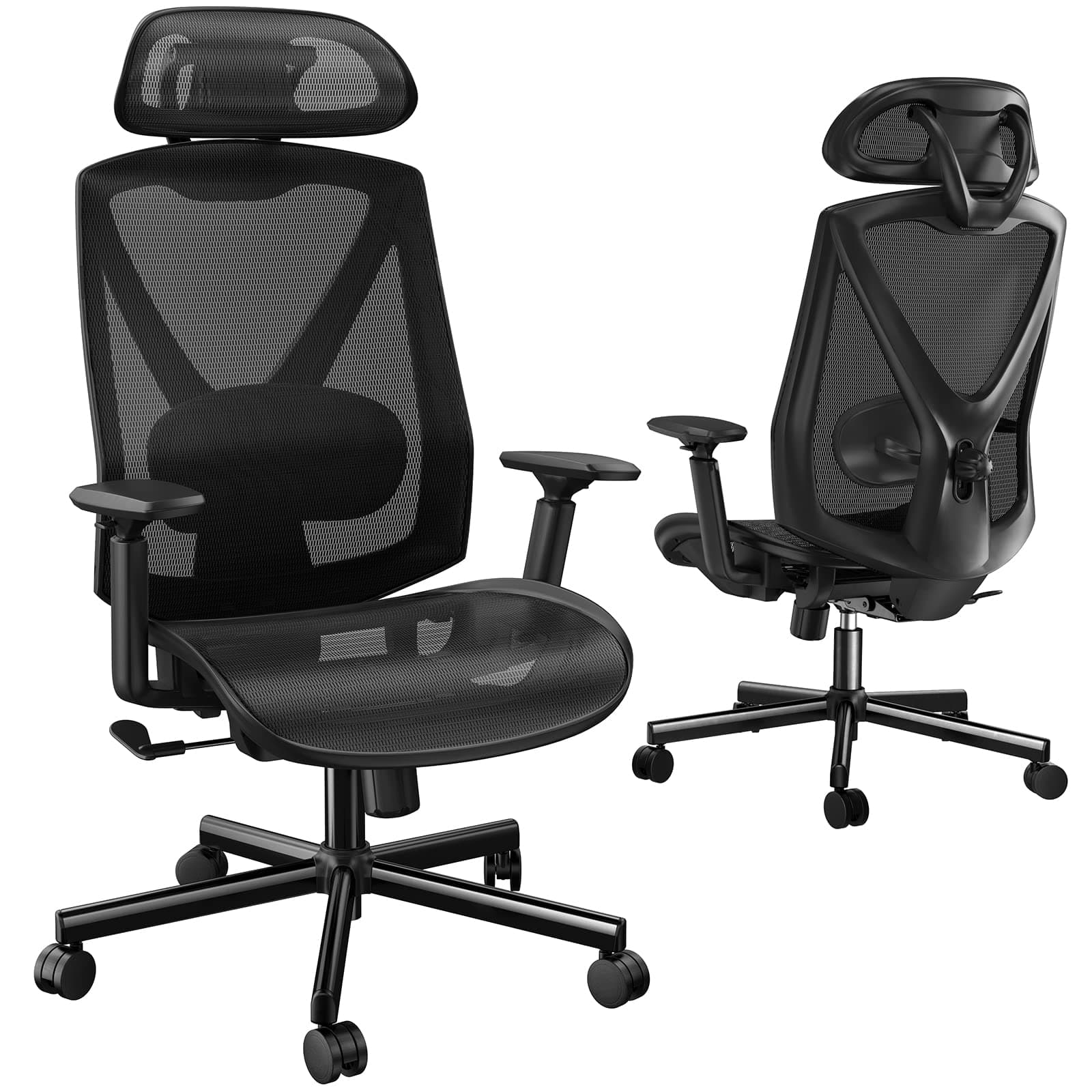 HUANUO Office Chair, Ergonomic Mesh Office Chair, Computer Chair with 2-Way Adjustable Lumbar Support, Headrest and Armrest, High Back Desk Chair with Tilt Lock Function