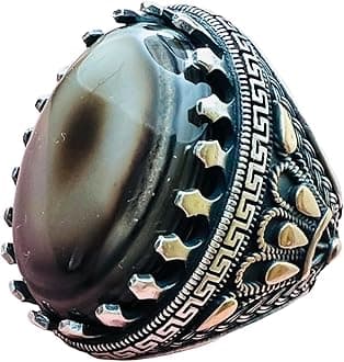 Natural Large Yemen Sulaimani Devil Eye Yemeni Agate Yemen Aqeeq for Ring Natural Yemen Agate Stone 925 Sterling Silver Men's Ring عقیق یمانی (8)