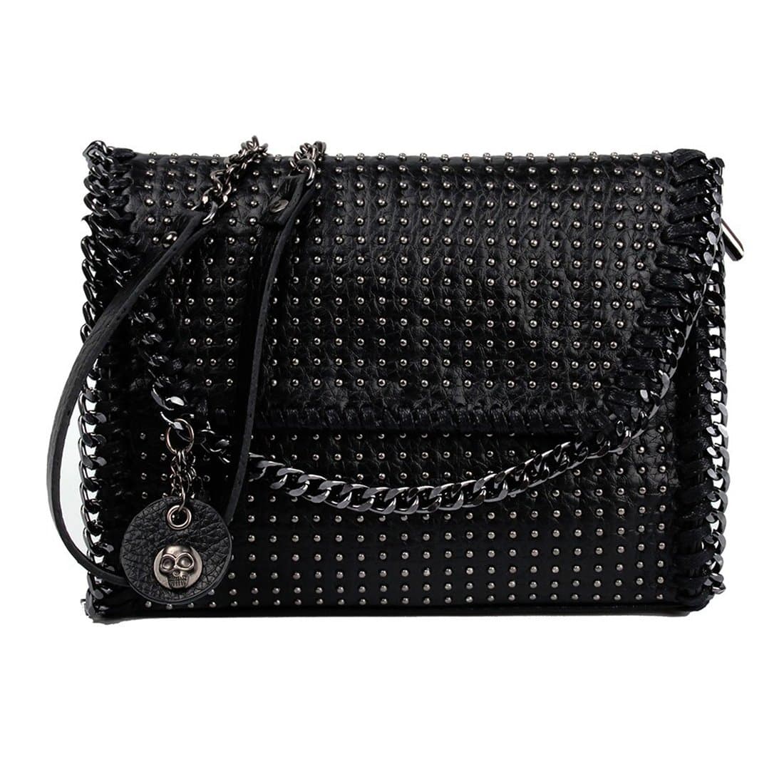 Women's Studded PU Leather Wristlet Clutch Crossbody Shoulder Bag with Chain Strap Black