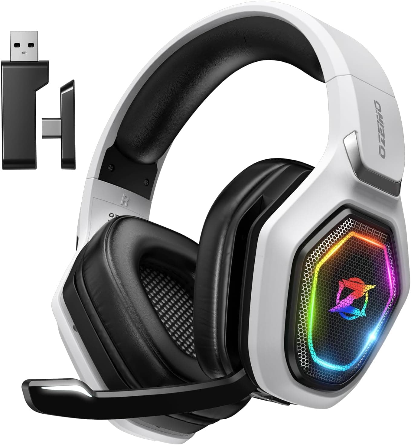 Ozeino Wireless Gaming Headset for PC, PS5, PS4-2.4GHz USB & Type-C Ultra Stable Low Latency Gaming Headphones with Flip Microphone, 30-Hr Battery Gamer Headset for Switch, Laptop, Mobile, Mac