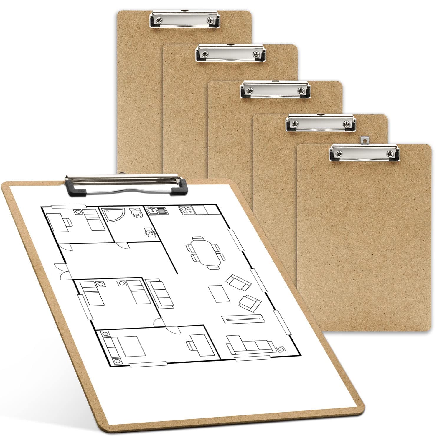 Clipboards,Set of 6 Multi Pack Clipboard, ECO Friendly Durable Wooden 9"x12" Hardboard | Holds 100 Sheets! with Strong Hangable Low Profile Clip | Standard A4 Letter Size Office Classroom Supplies