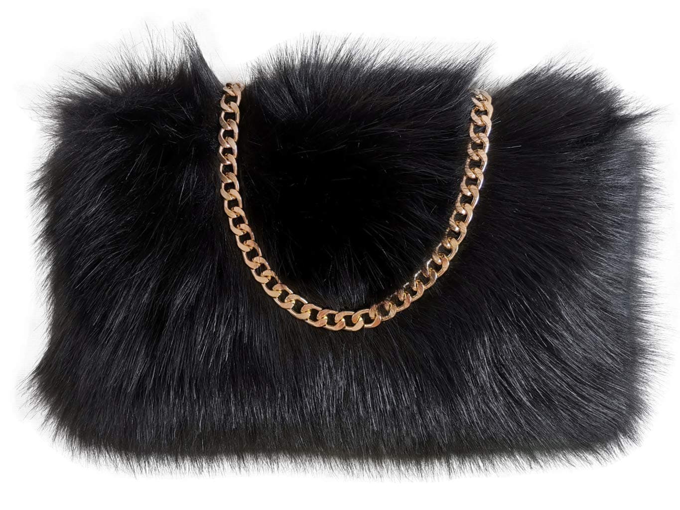 FHQHTH Faux Fox Fur Purse Fuzzy Handbags for Women Evening Handbags Al alloy Shoulder Strap