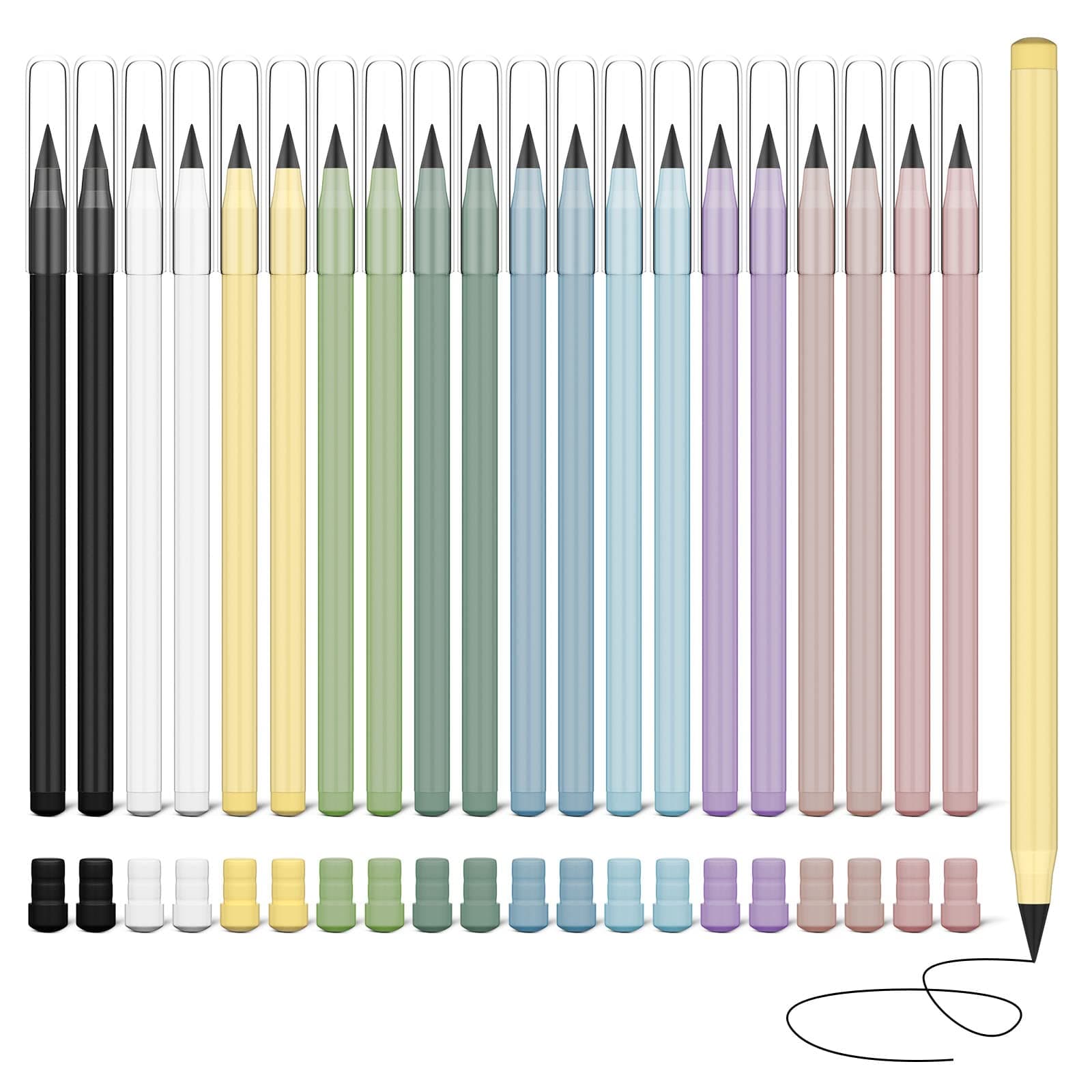 Ainiv 20 PCS Inkless Magic Pencil Everlasting Pencil Eternal with Macaron Eraser, Infinity Reusable Pencil for Writing Drawing with Extra 20 Erasers,Cute Macaron Pencils Home Office School Supplies