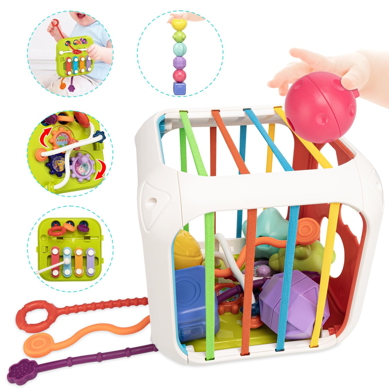 Montessori Toys for Toddlers, 7-in-1 Activity Cube, Shape Sorter Toy| Baby Developmental Learning Toys| First Birthday Gifts