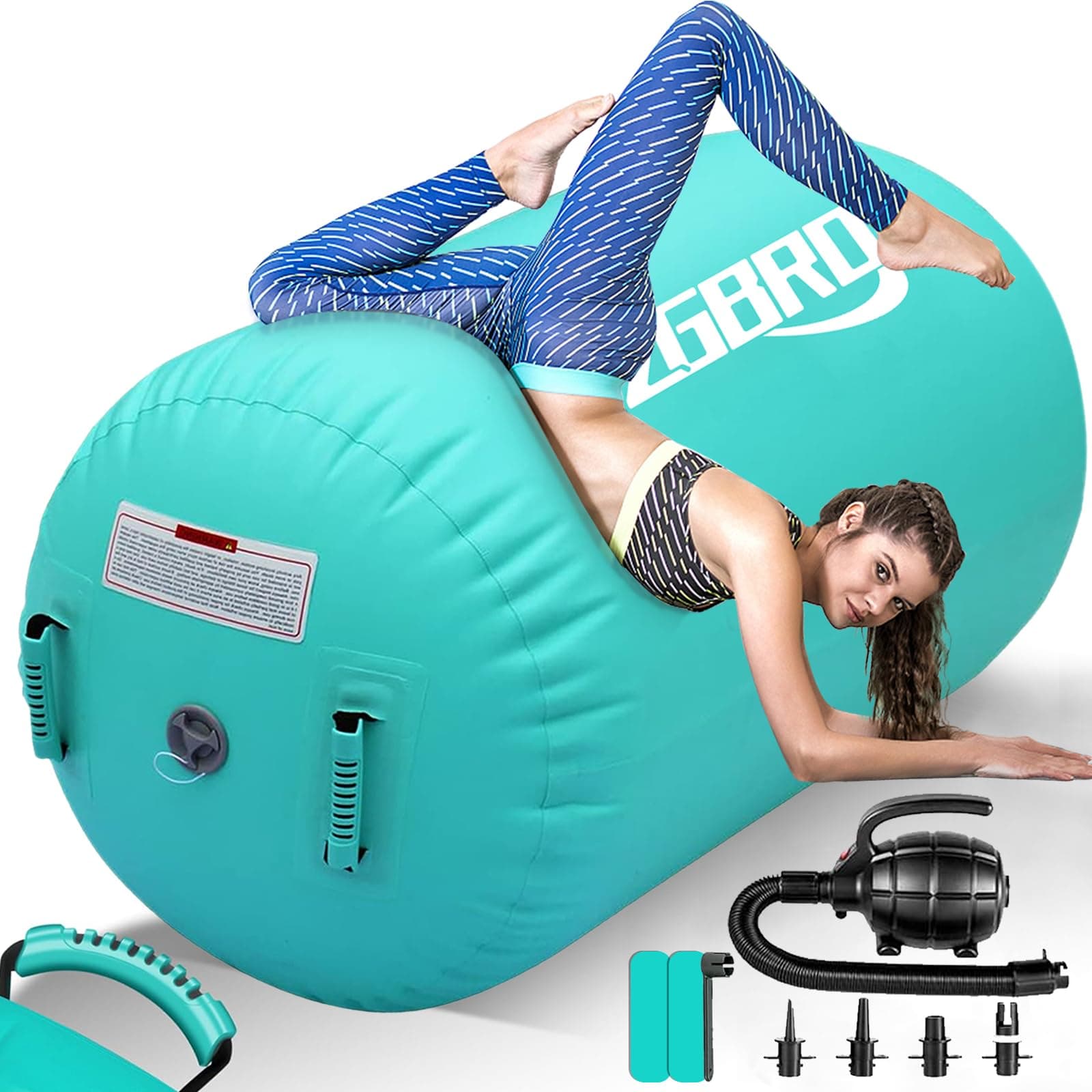 CZGBRO Gymnastics Barrel Air Roller with Pump, Inflatable Tumbling Equipment Air Mat Octagon Mat for Backhandspring Training Cheerleading Home Use