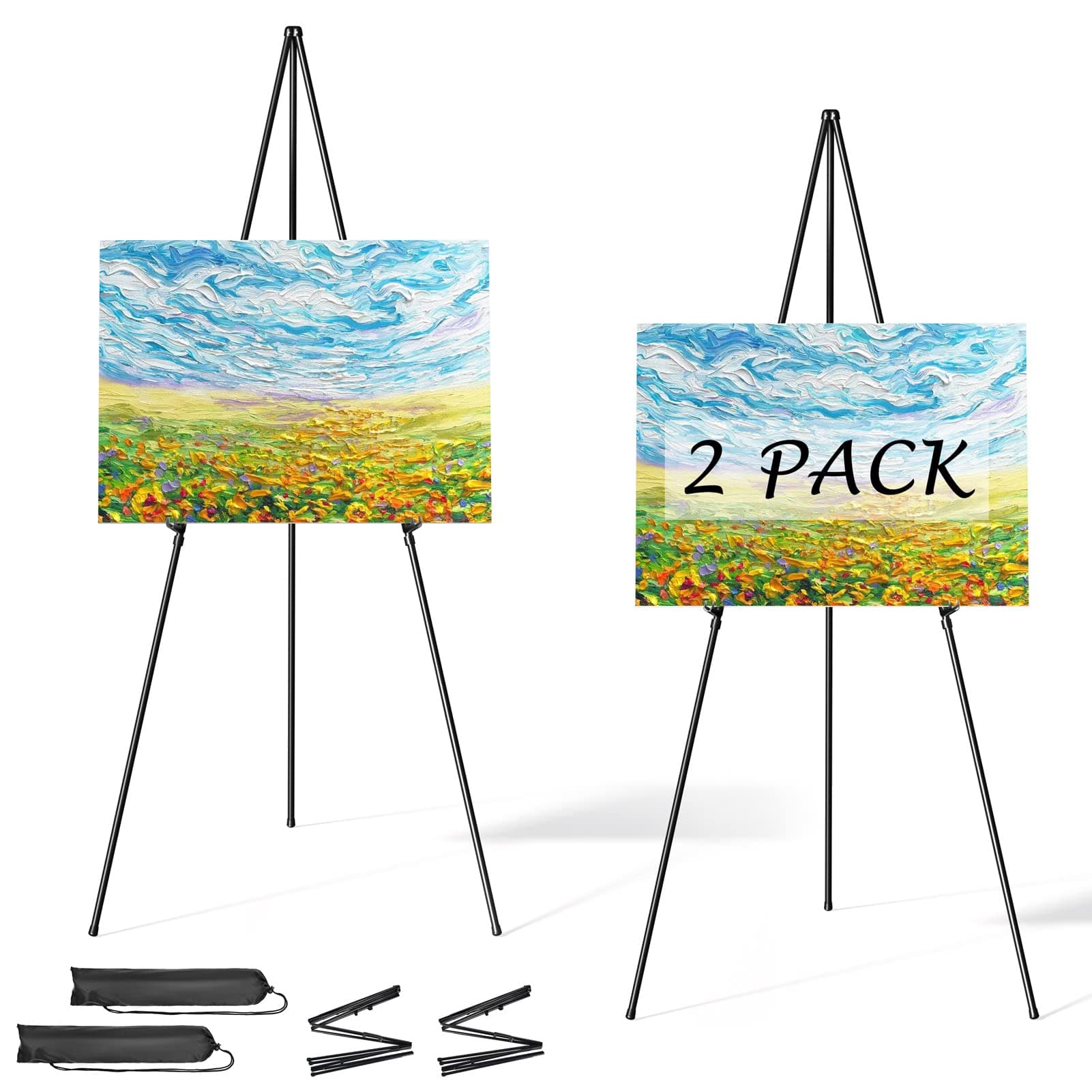 Easel Stand for Sign, Aredy 63" Portable Painting Easel, Lightweight Metal Easels for Painting Canvas, Wedding Sign (2 Pack)