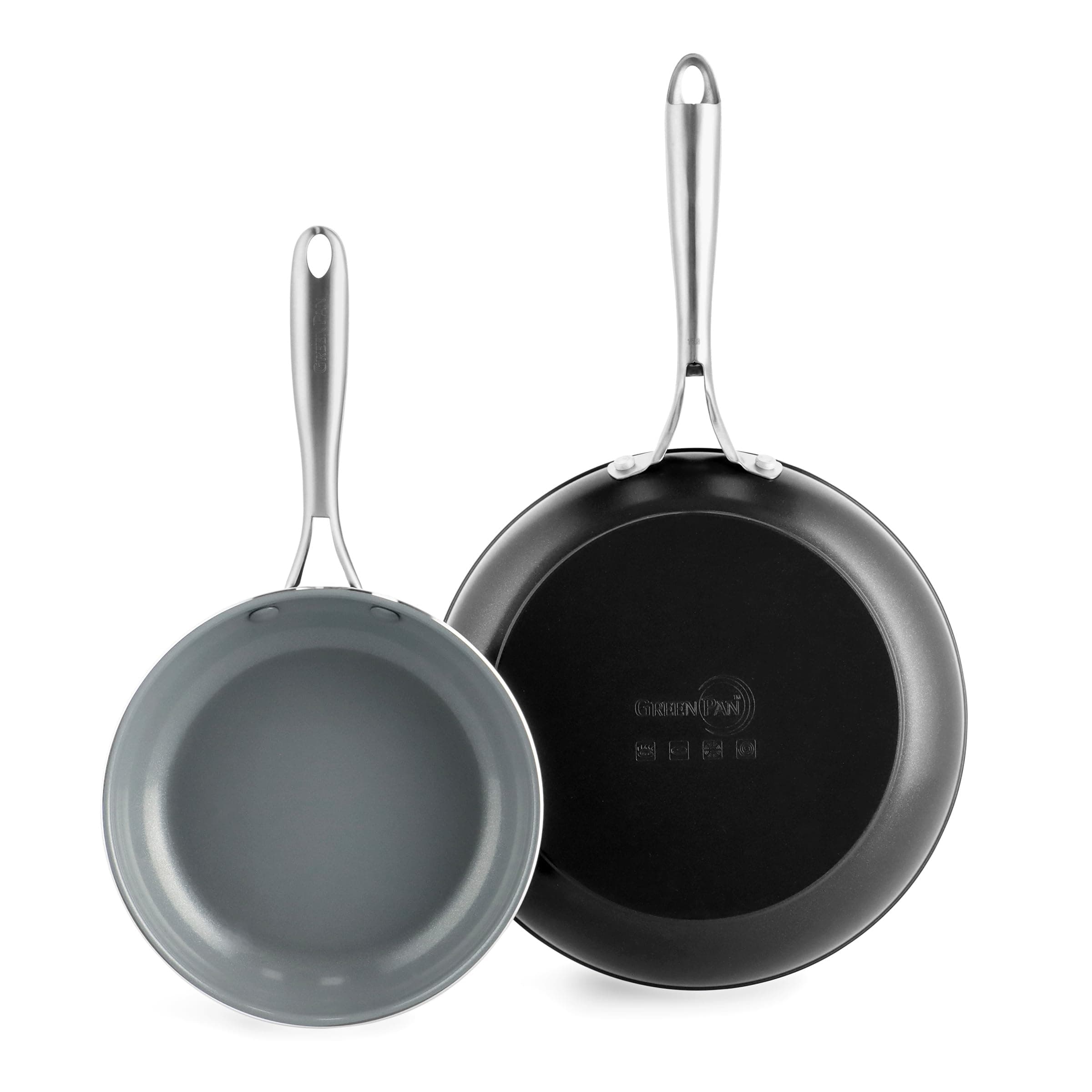 Swift Healthy Ceramic Nonstick, 8" and 10" Frying Pan Skillet Set, Stainless Steel Handles, PFAS-Free, Dishwasher Safe, Oven Safe, Black