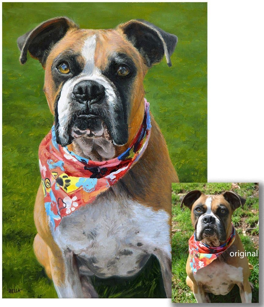Custom Dog portrait, Pet portrait, Dog Painting, Boxer- oil painting on canvas, from your photographs - sample item. 50% deposit option. Please Amazon message me to create your custom order.